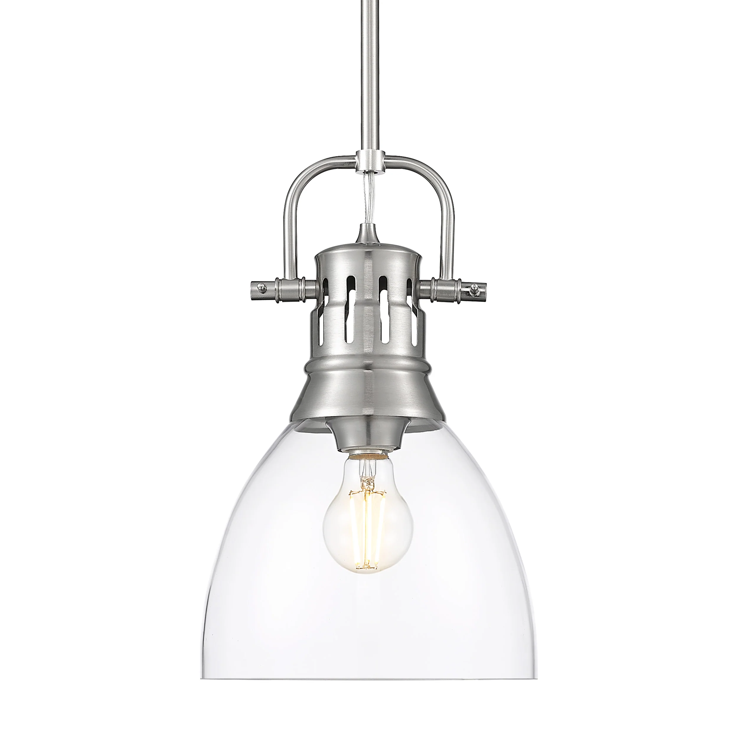 Duncan 1-light 9in rod hung Pendant in Pewter and Clear Glass