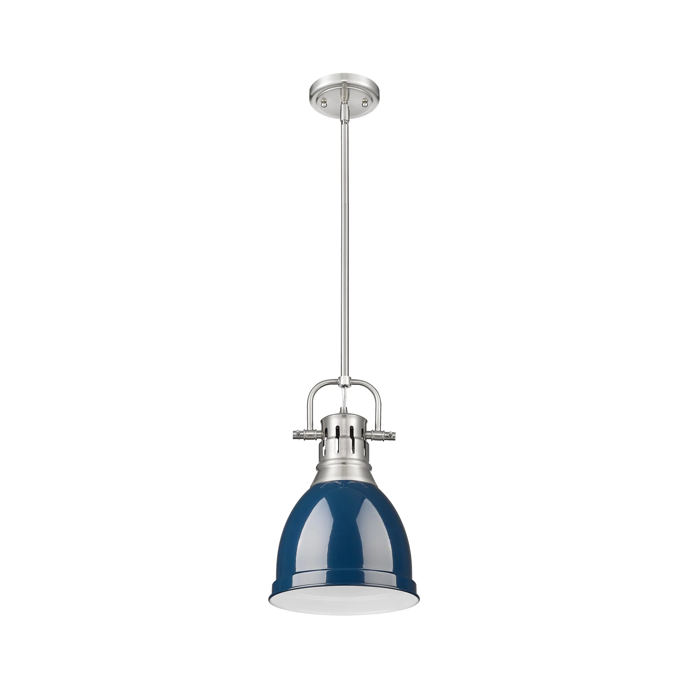 Duncan 1-light 9in Rod Hung Pendant in Pewter and Navy Blue shade - Image 2