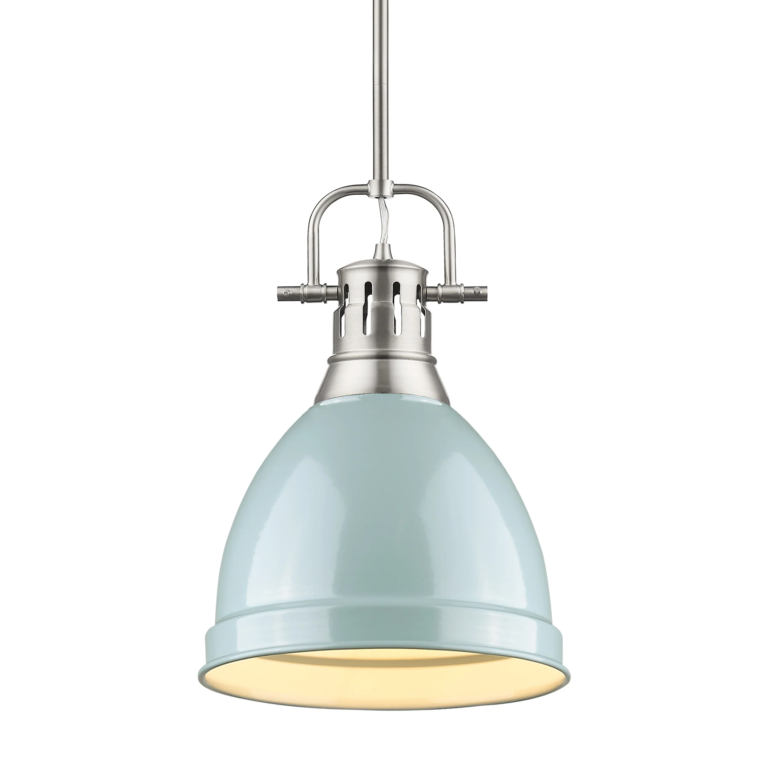 Duncan 1-light 9in Rod Hung Pendant in Pewter and Seafoam shade