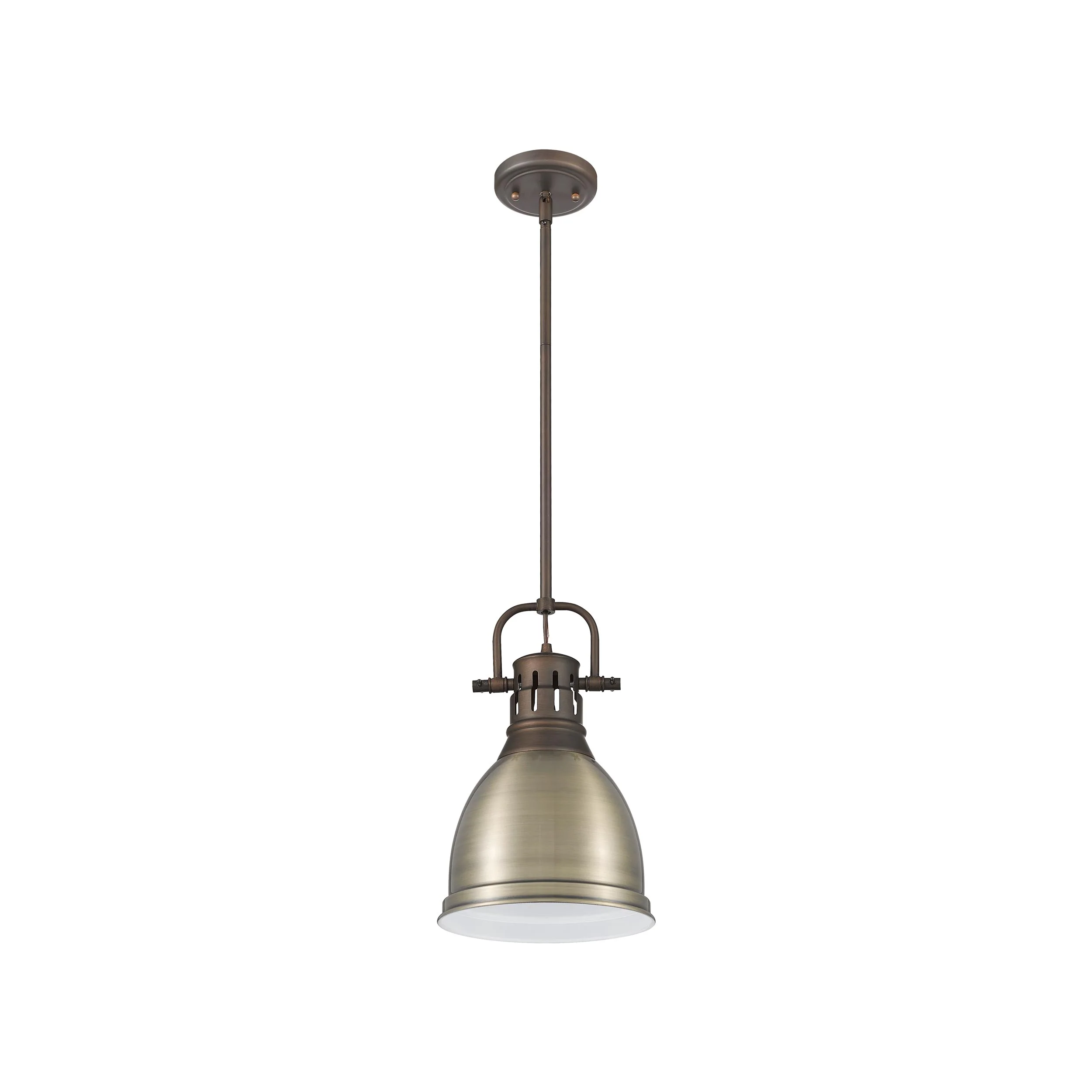 Duncan 1-light 9in Rod Hung Pendant in Rubbed Bronze and Aged Brass shade - Image 2