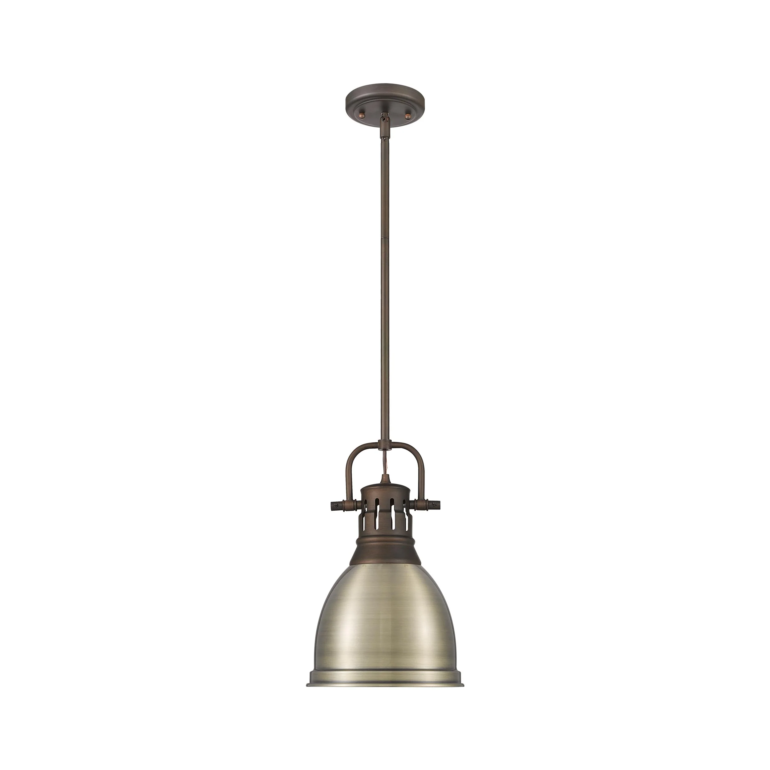 Duncan 1-light 9in Rod Hung Pendant in Rubbed Bronze and Aged Brass shade - Image 4