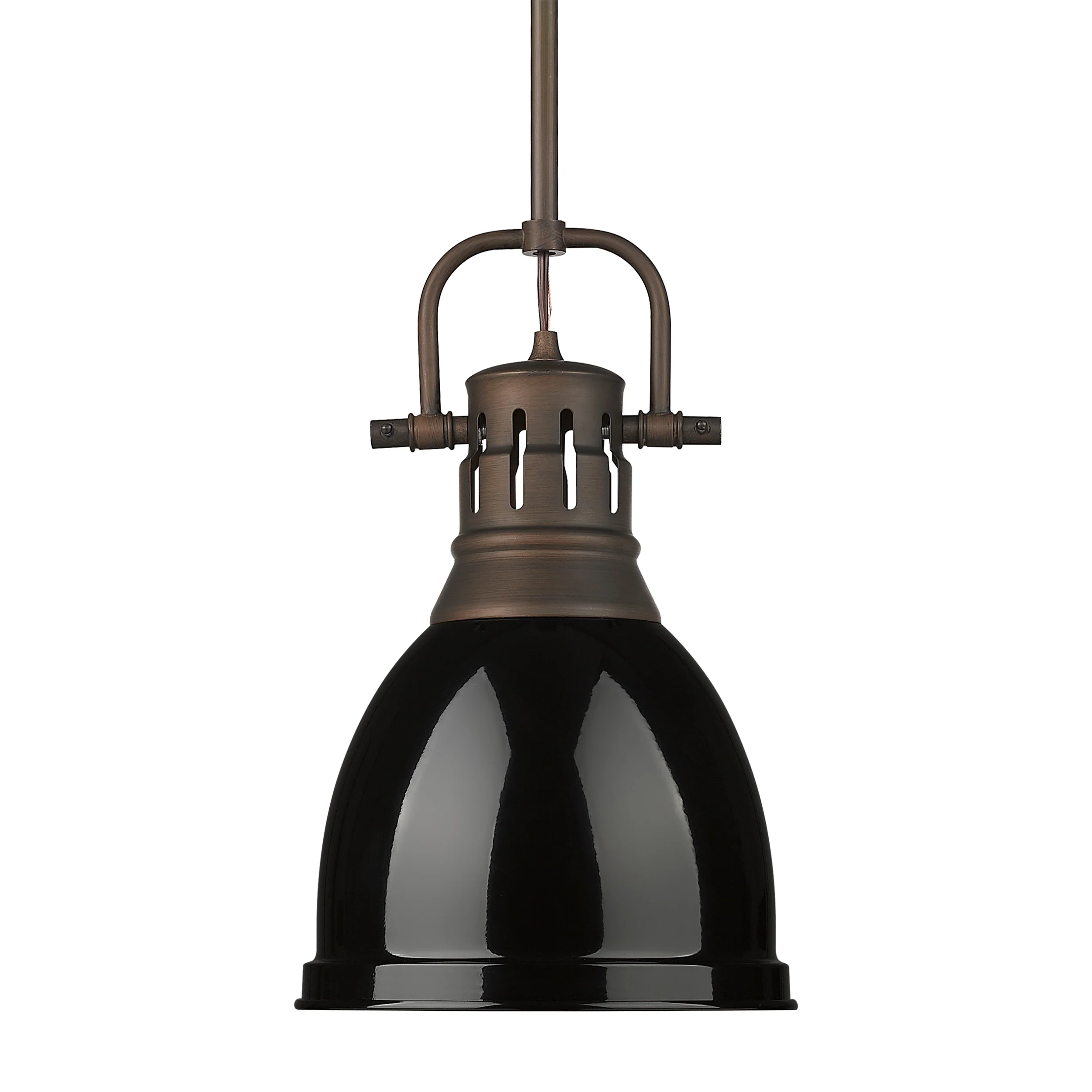 Duncan 1-light 9in Rod Hung Pendant in Rubbed Bronze and Black shade