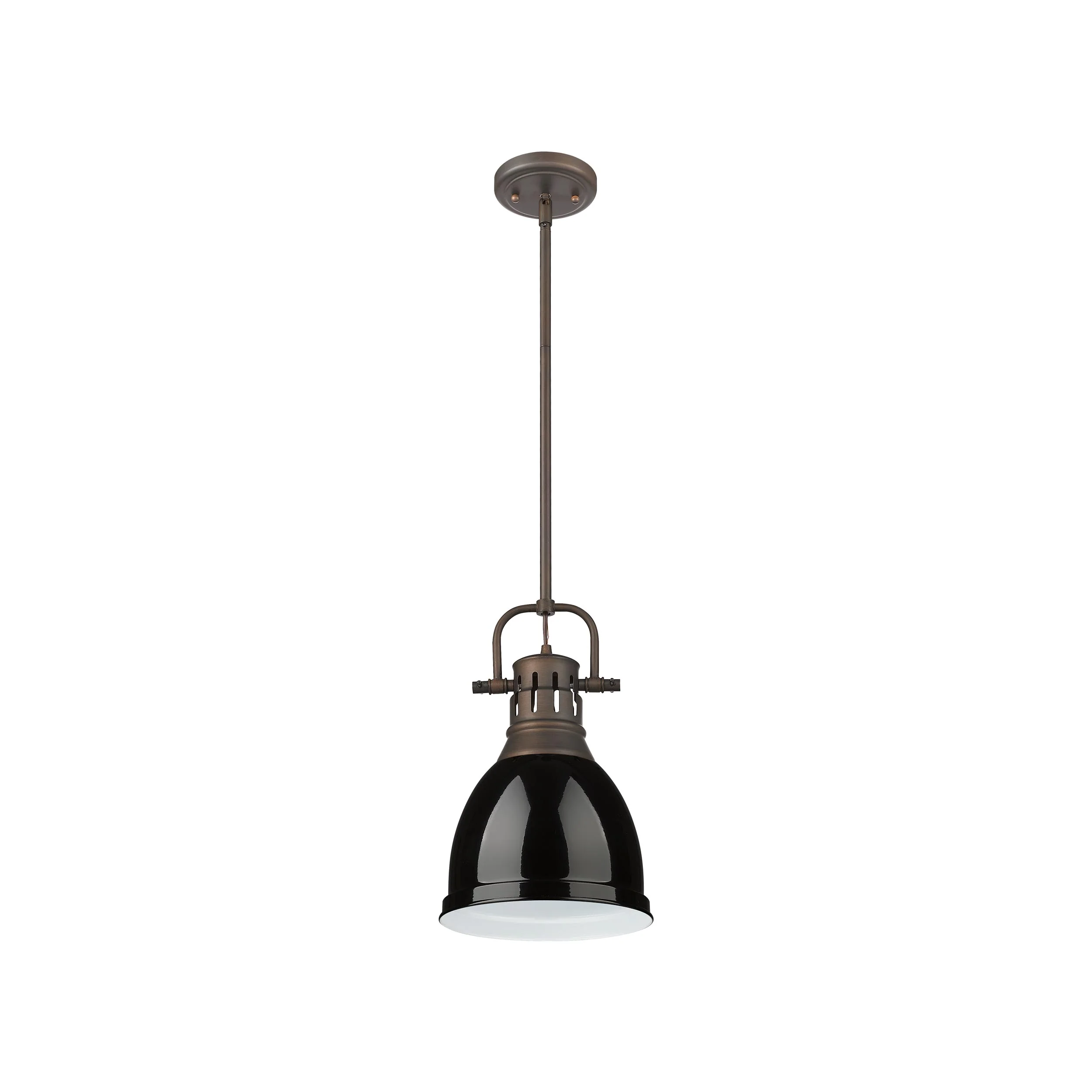 Duncan 1-light 9in Rod Hung Pendant in Rubbed Bronze and Black shade - Image 2