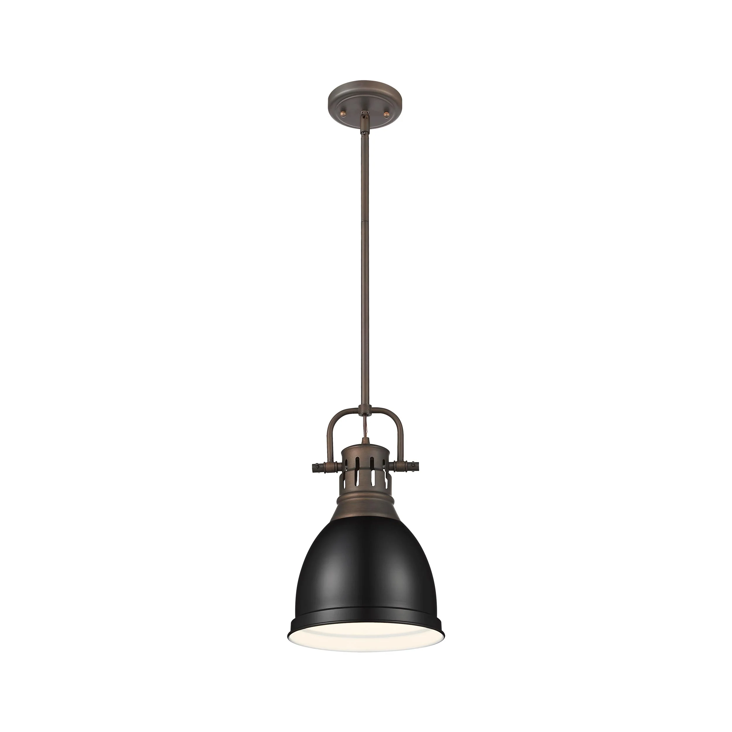 Duncan 1-light 9in Rod Hung Pendant in Rubbed Bronze and Black shade - Image 3