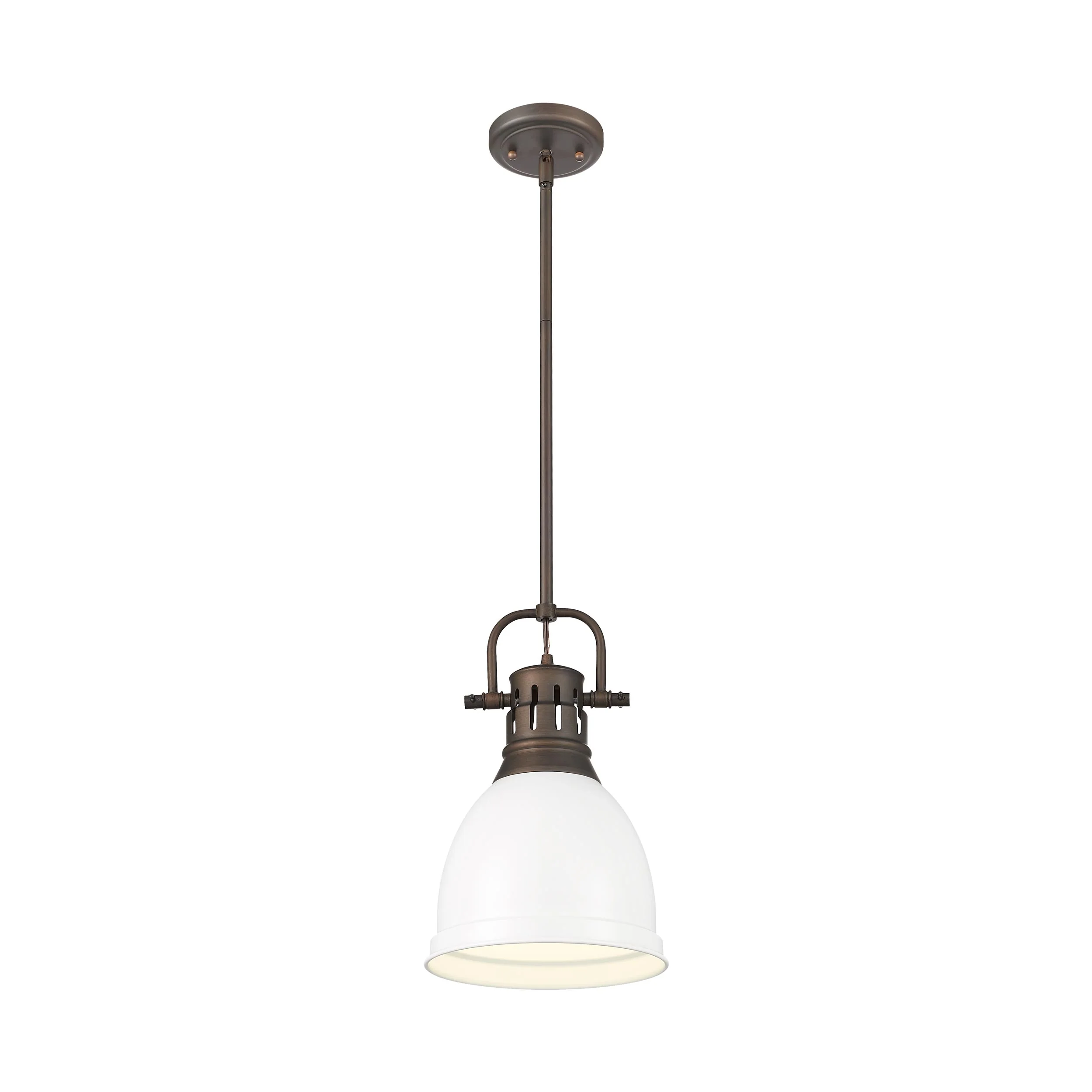 Duncan 1-light 9in Rod Hung Pendant in Rubbed Bronze and Matte White shade - Image 3