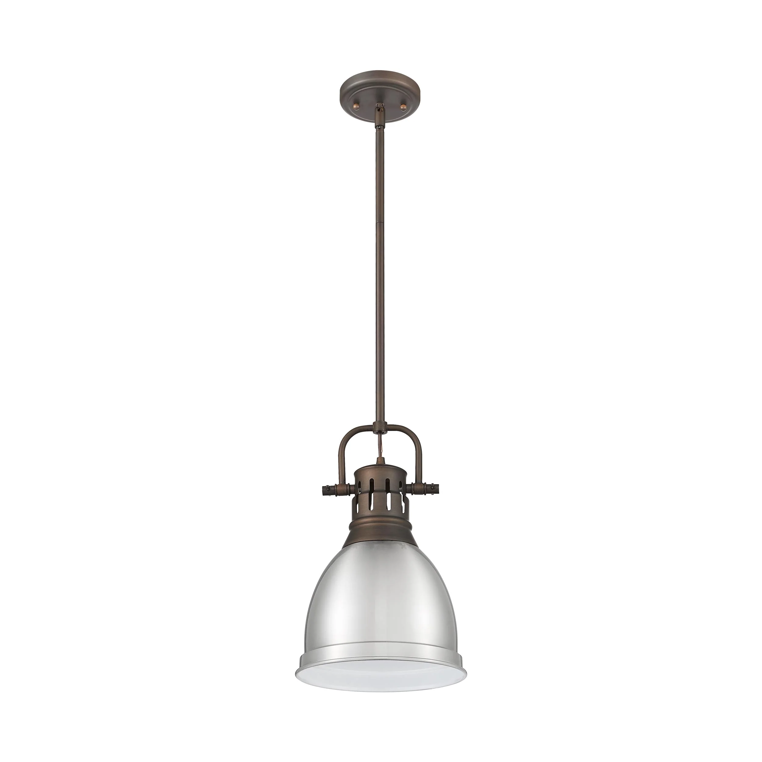 Duncan 1-light 9in Rod Hung Pendant in Rubbed Bronze and Pewter shade - Image 3