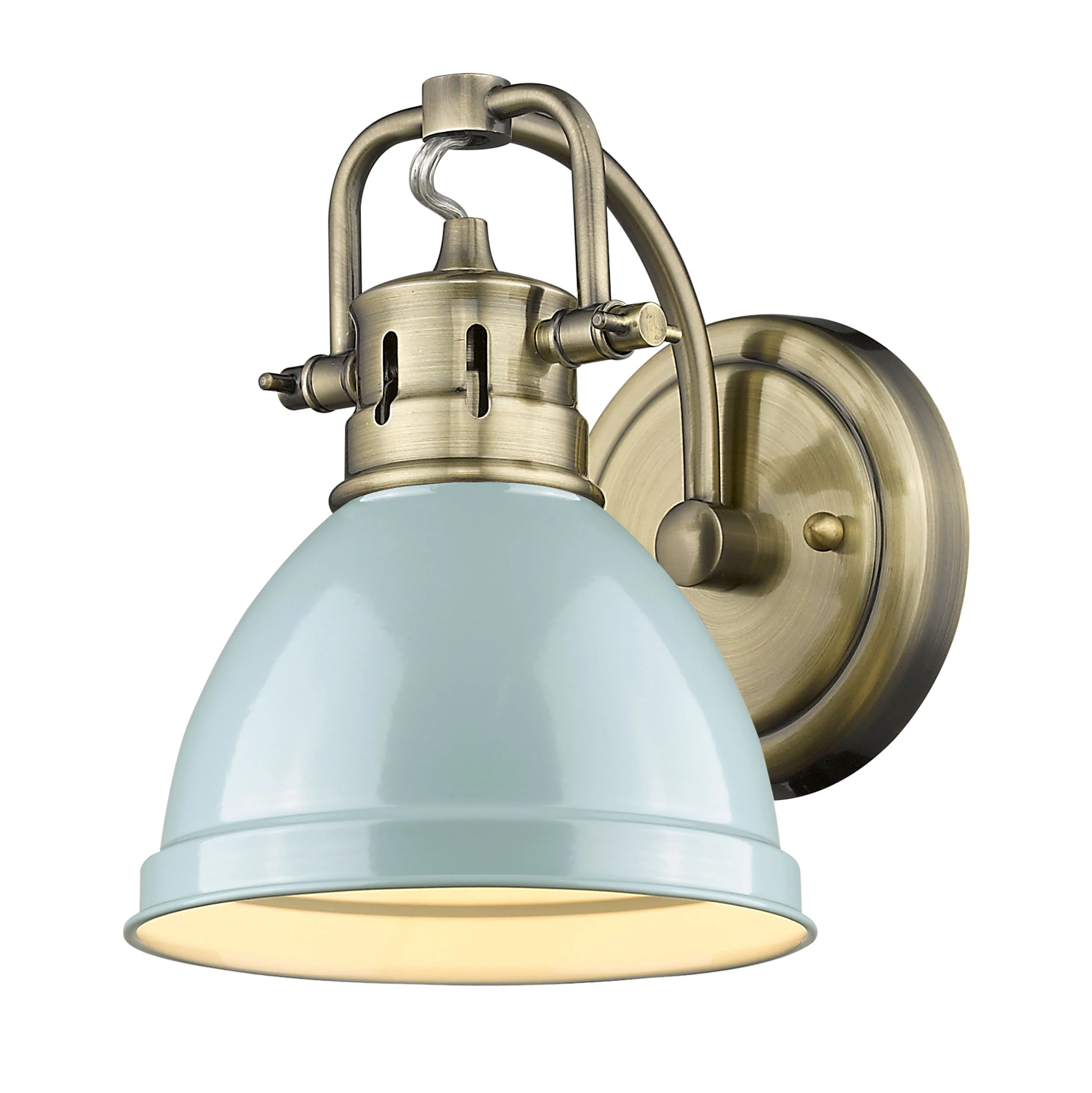 Duncan 1-light Vanity in Aged Brass and Seafoam shade