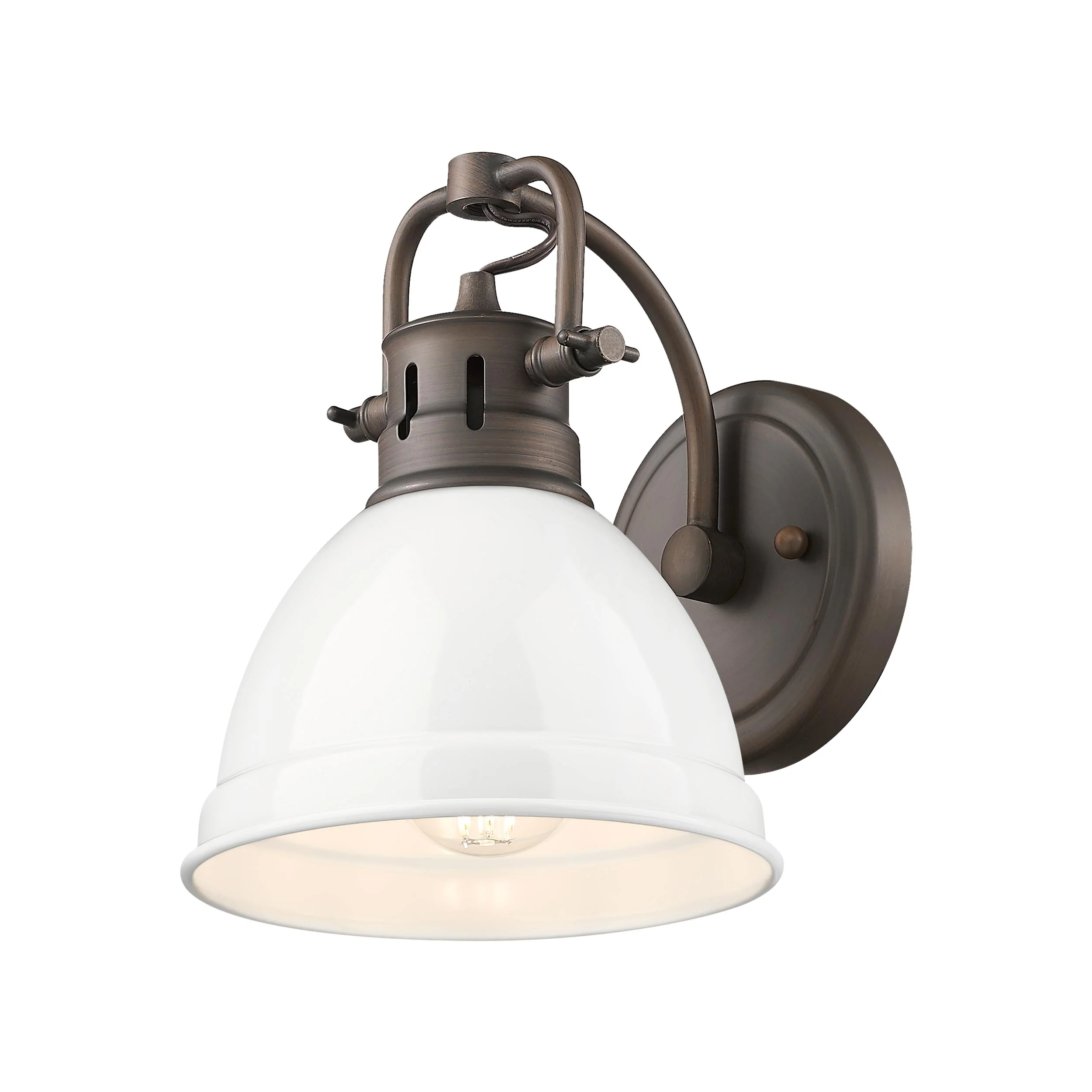 Duncan 1-light Vanity in Rubbed Bronze and White shade