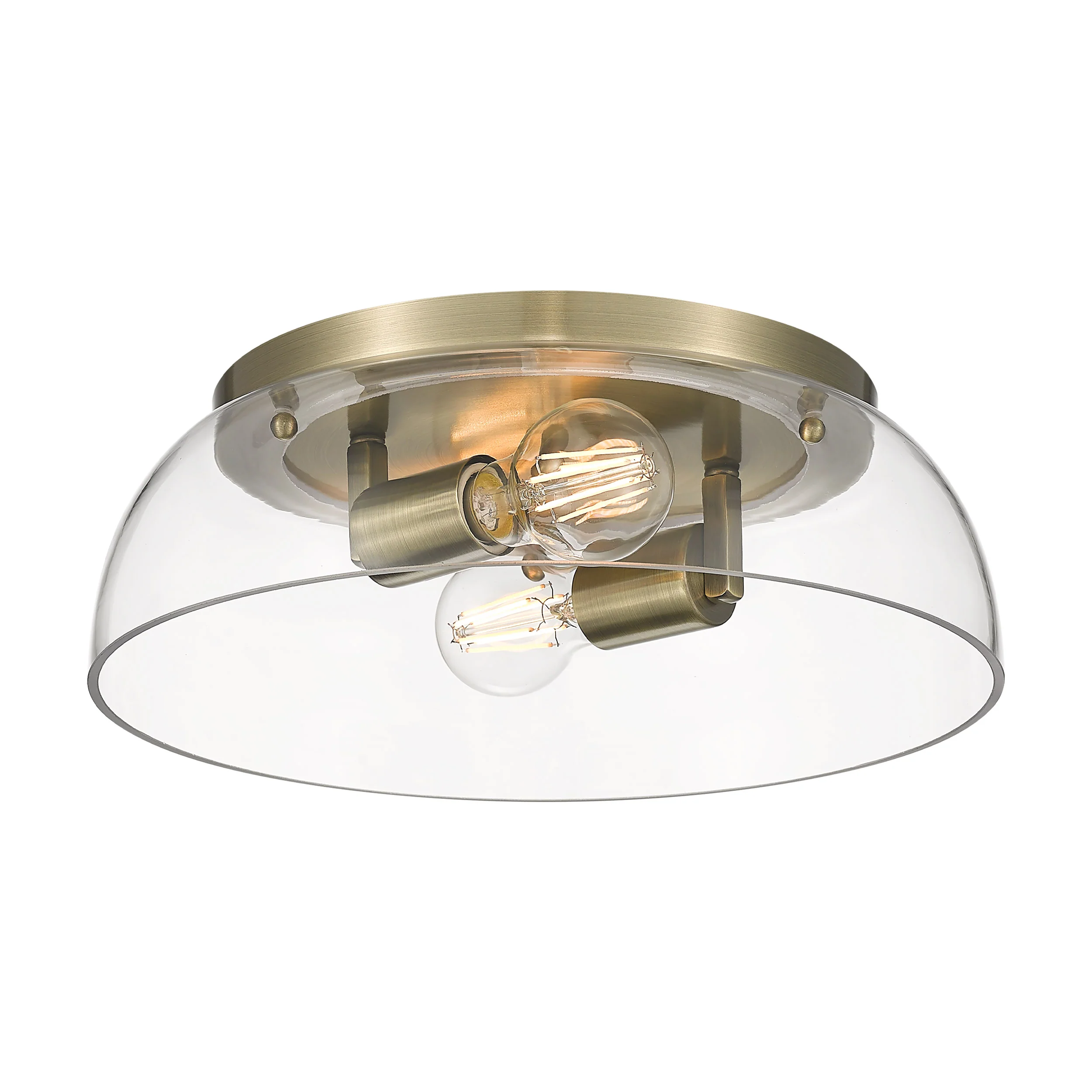 Duncan 2-light Flush Mount in Aged Brass and Clear Glass