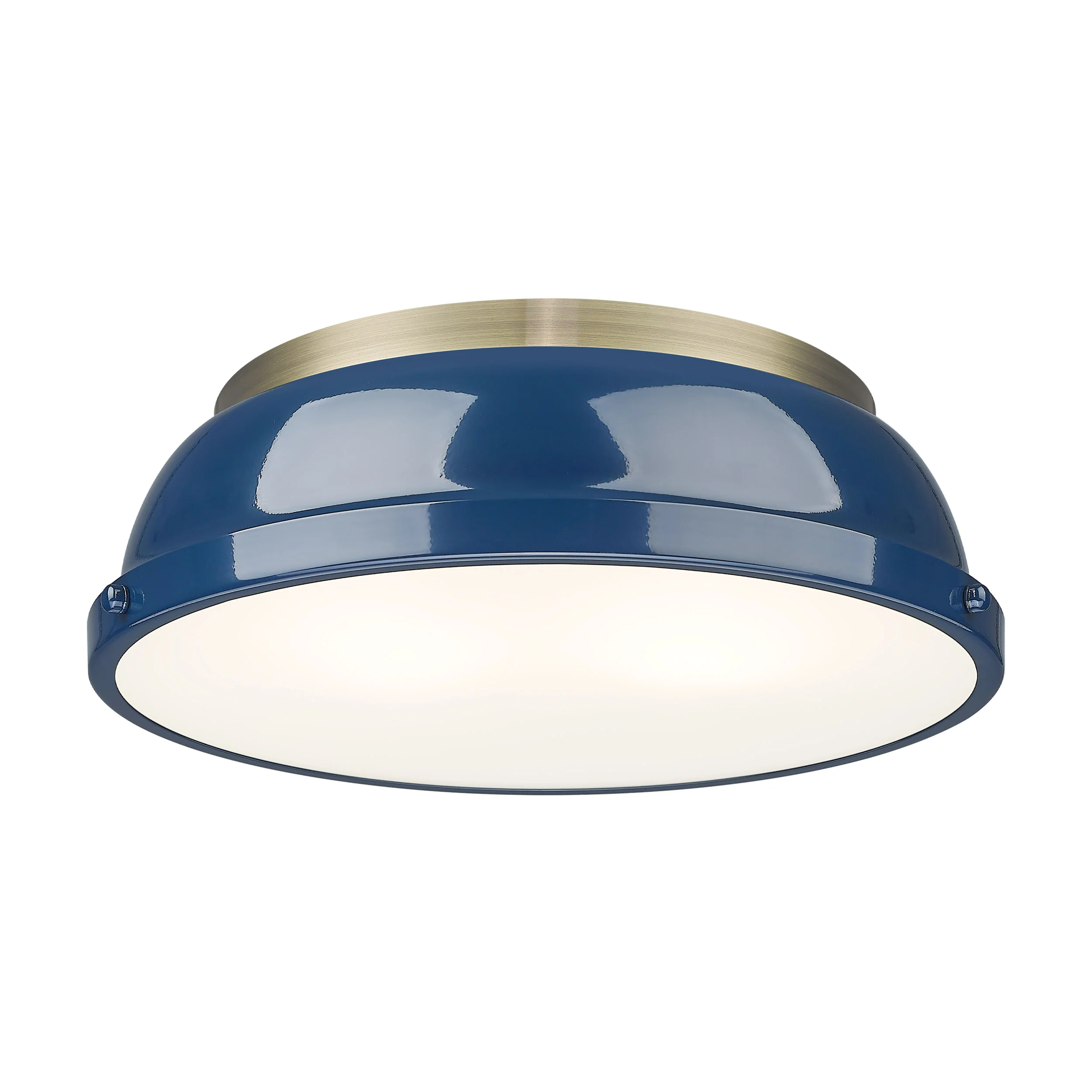 Duncan 2-light Flush Mount in Aged Brass and Navy Blue shade