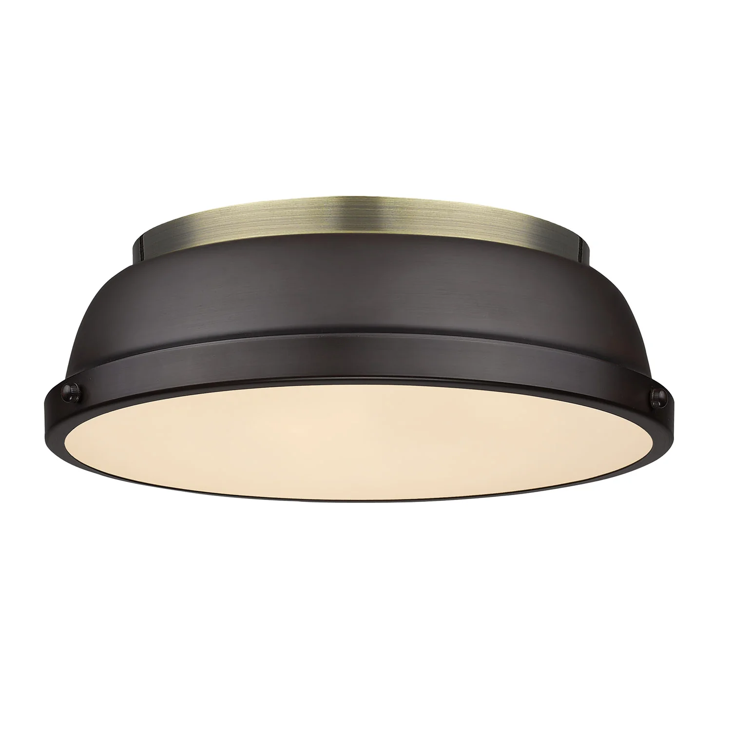 Duncan 2-light Flush Mount in Aged Brass and Rubbed Bronze shade