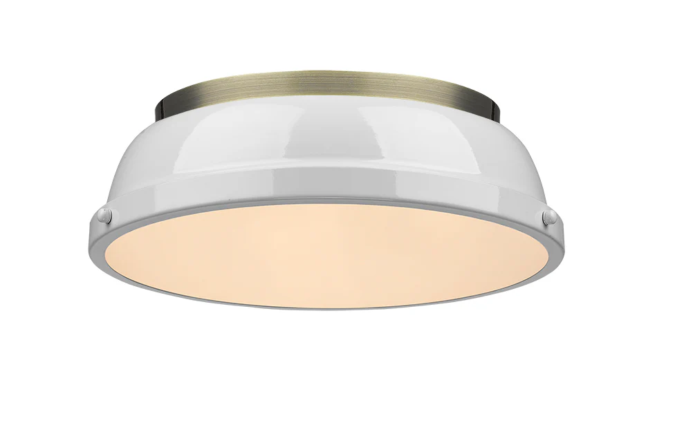 Duncan 2-light Flush Mount in Aged Brass and White shade