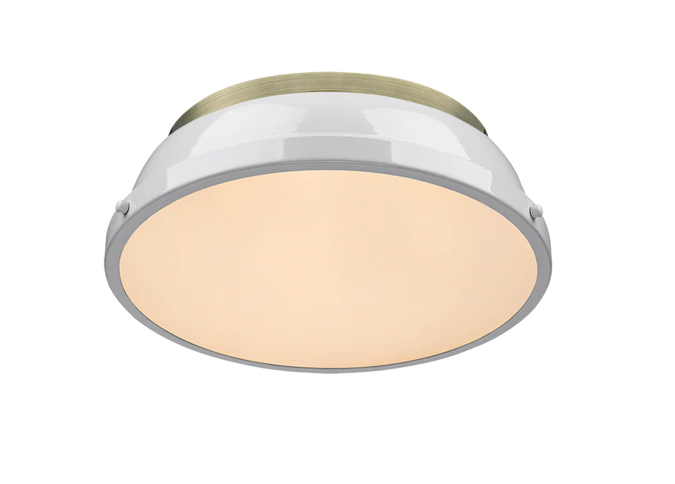 Duncan 2-light Flush Mount in Aged Brass and White shade - Image 2