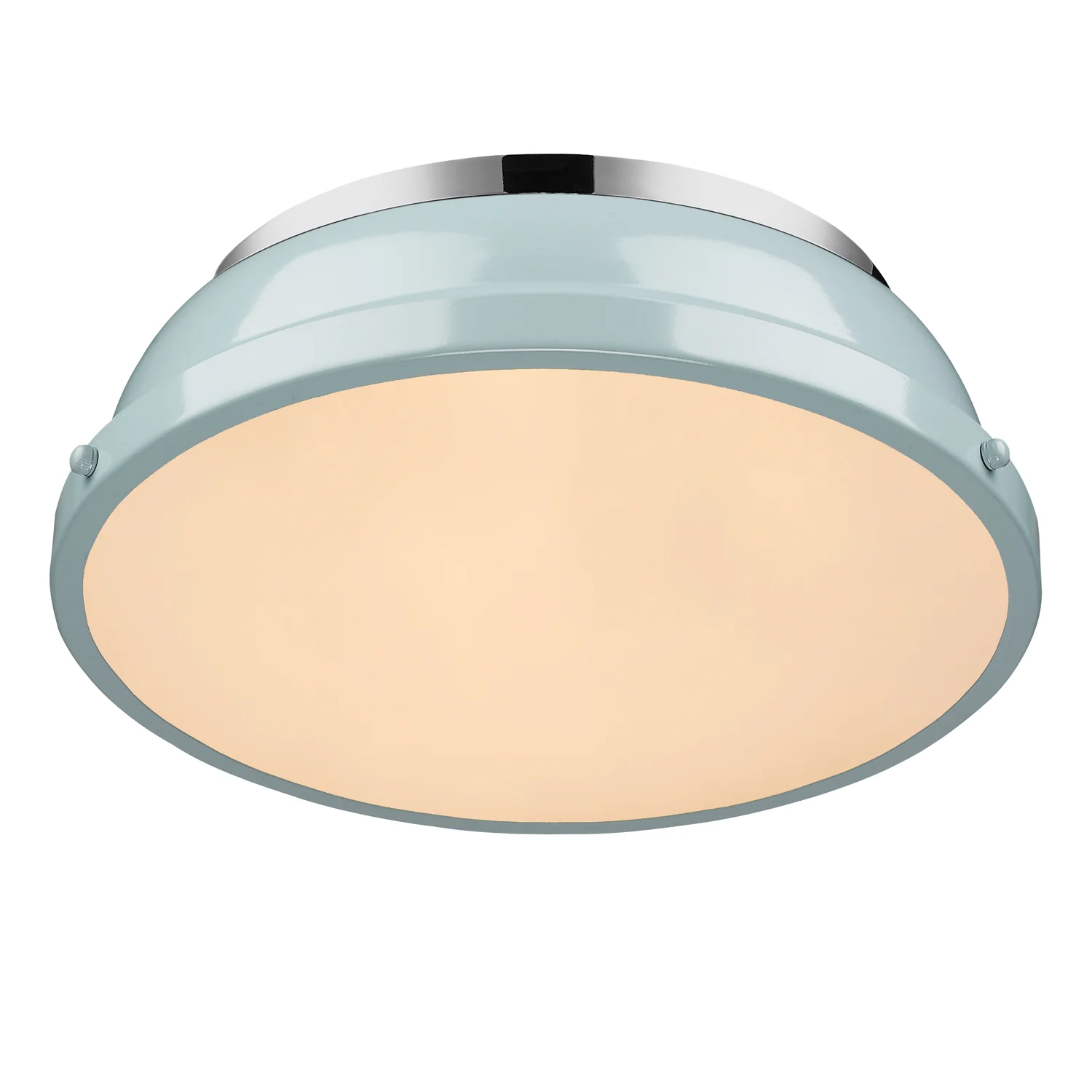 Duncan 2-light Flush Mount in Chrome and Seafoam shade - Image 2