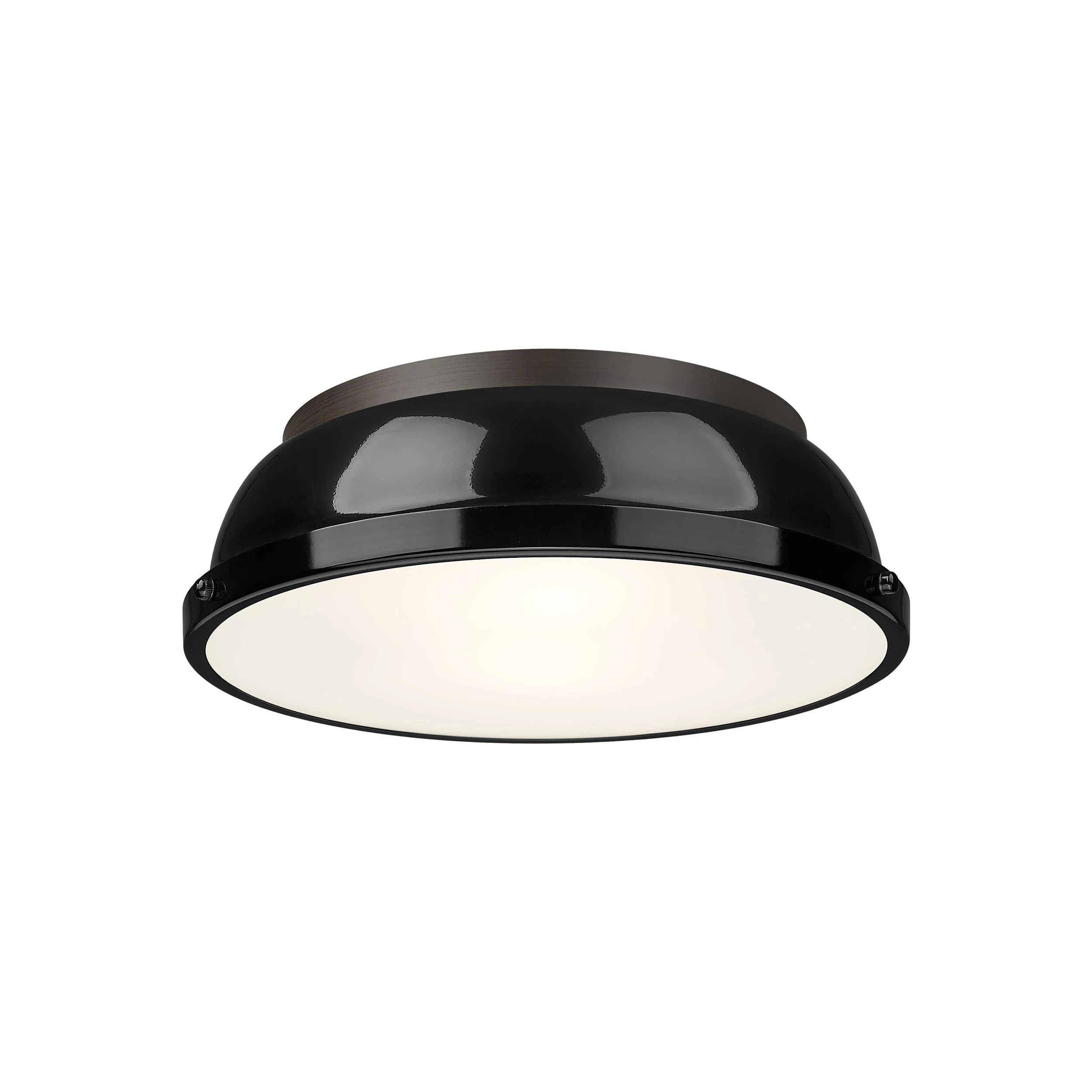 Duncan 2-light Flush Mount in Rubbed Bronze and Black shade