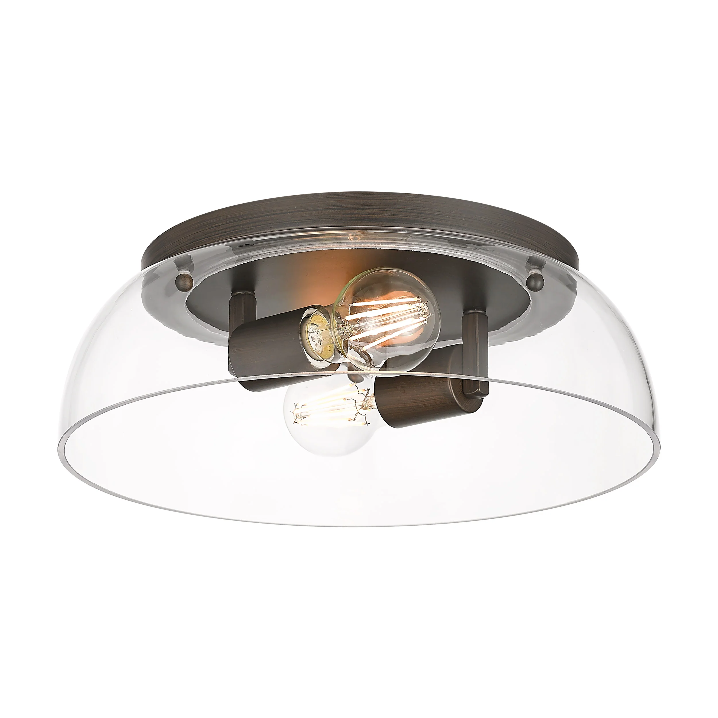 Duncan 2-light Flush Mount in Rubbed Bronze and Clear Glass