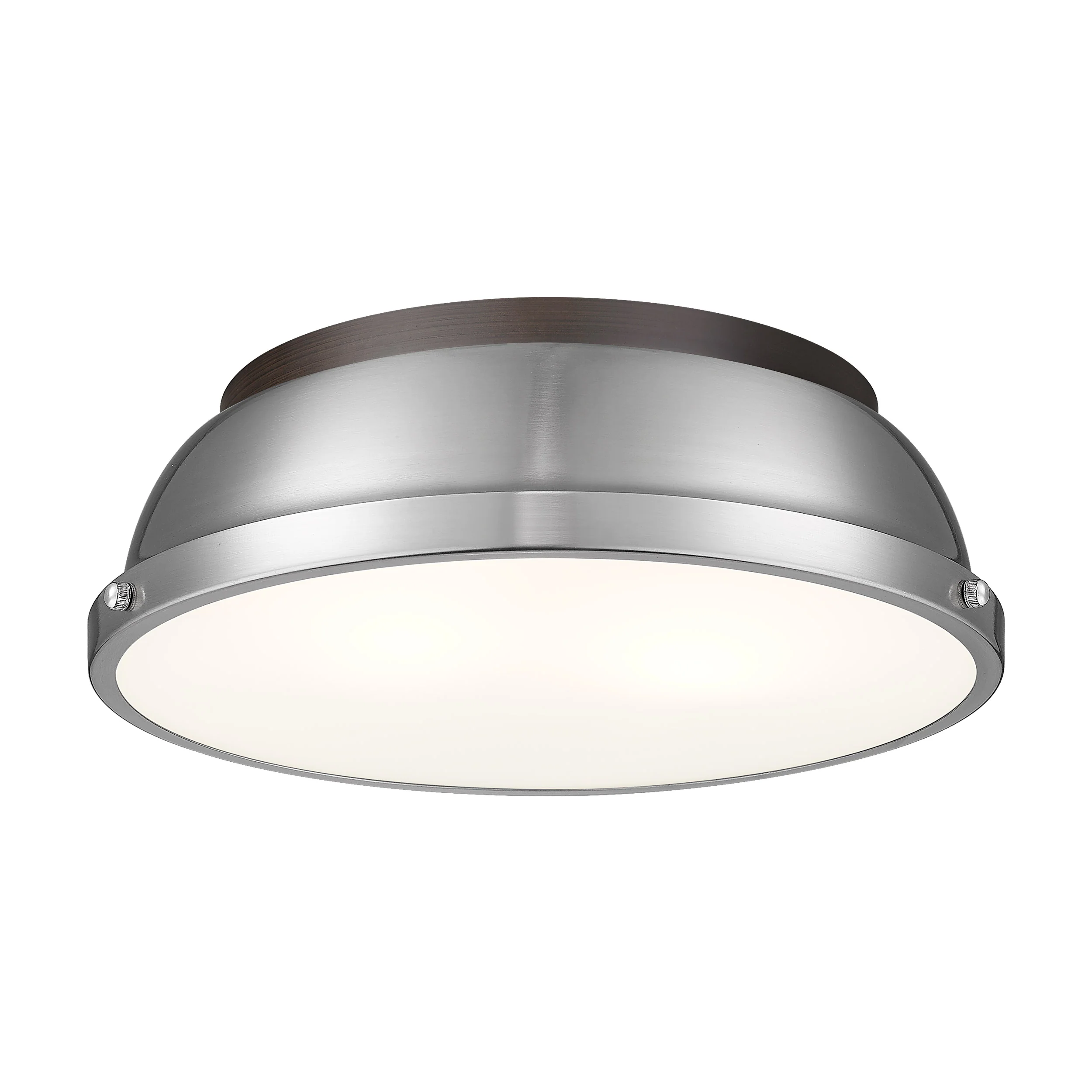 Duncan 2-light Flush Mount in Rubbed Bronze and Pewter shade