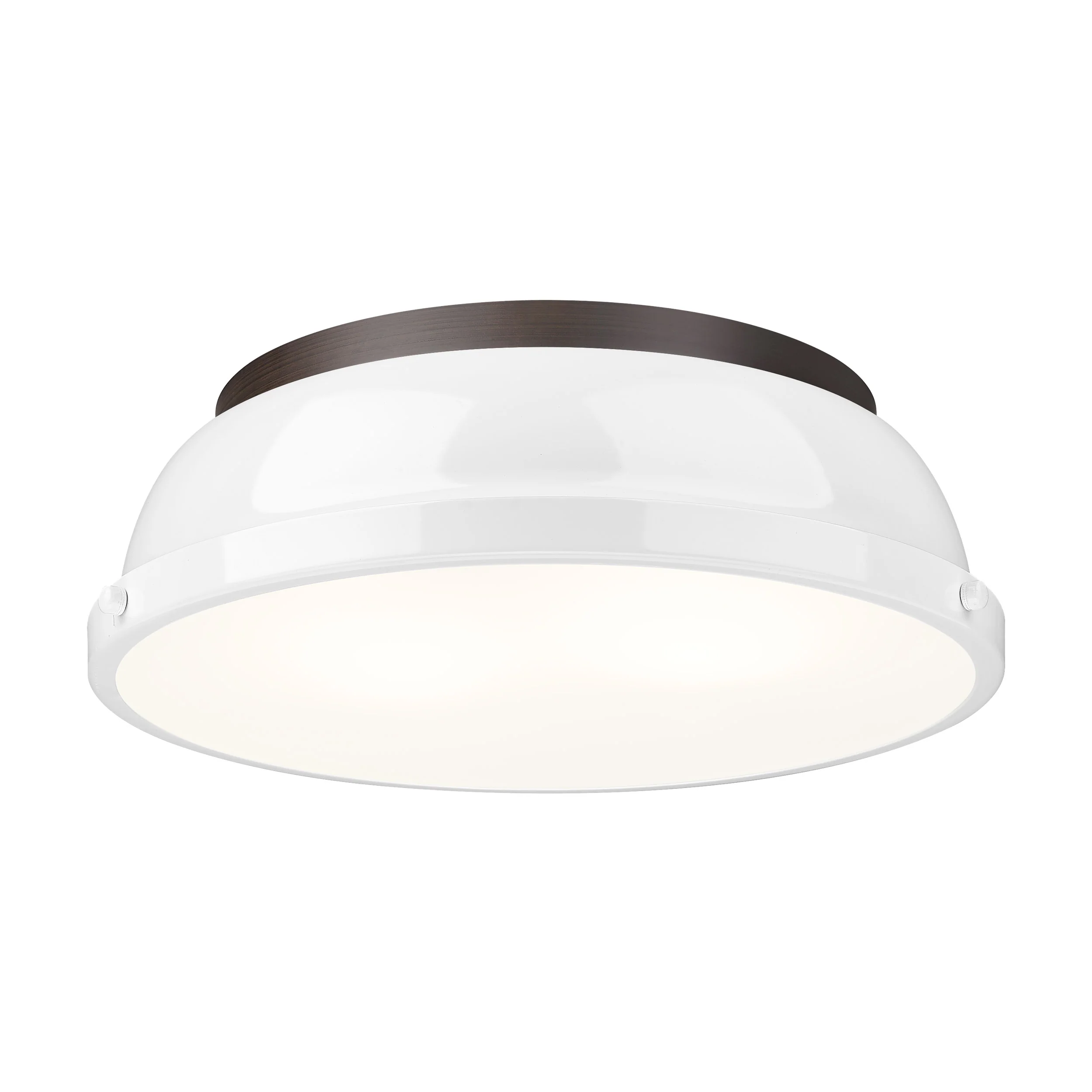 Duncan 2-light Flush Mount in Rubbed Bronze and White shade