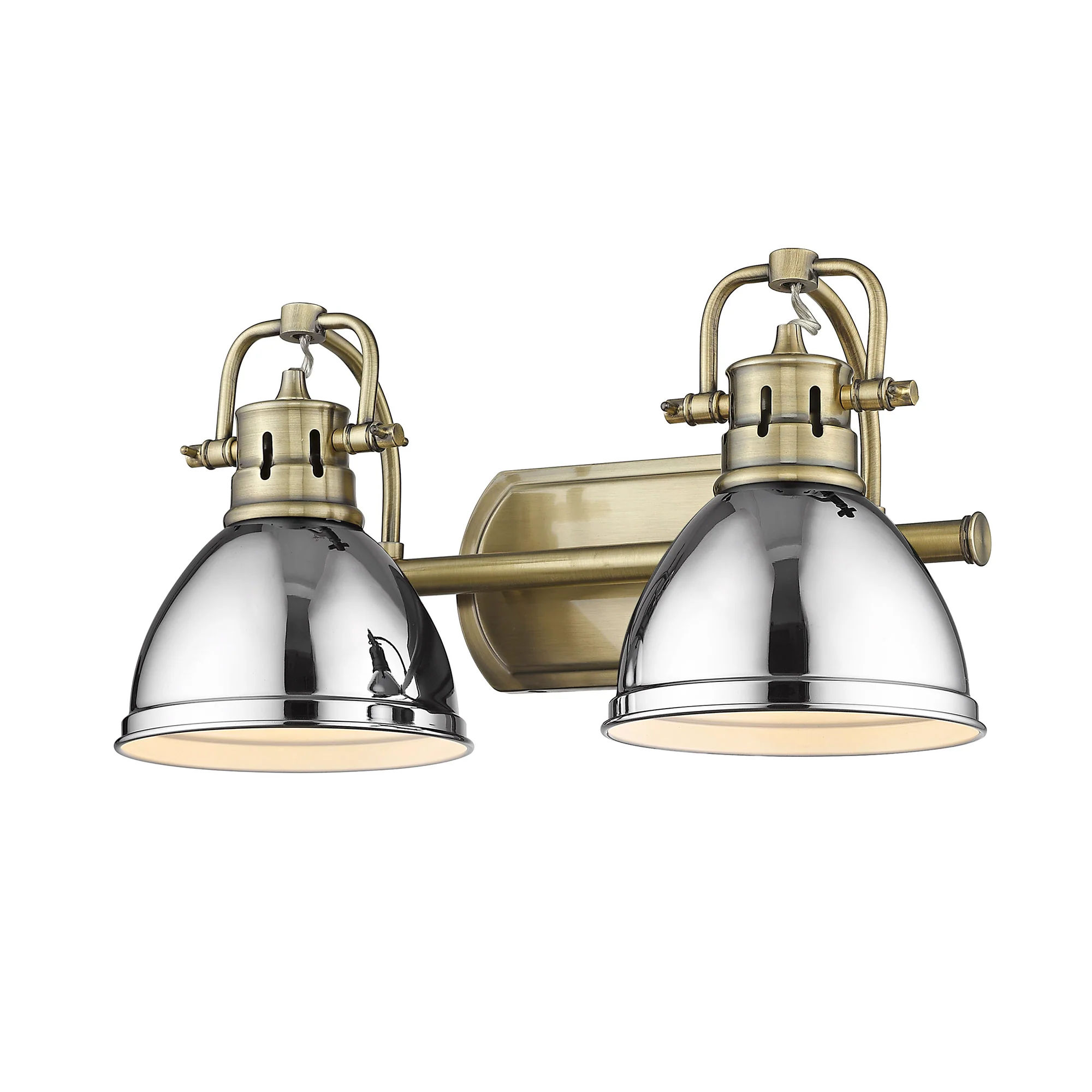 Duncan 2-light Vanity in Aged Brass and Chrome shade
