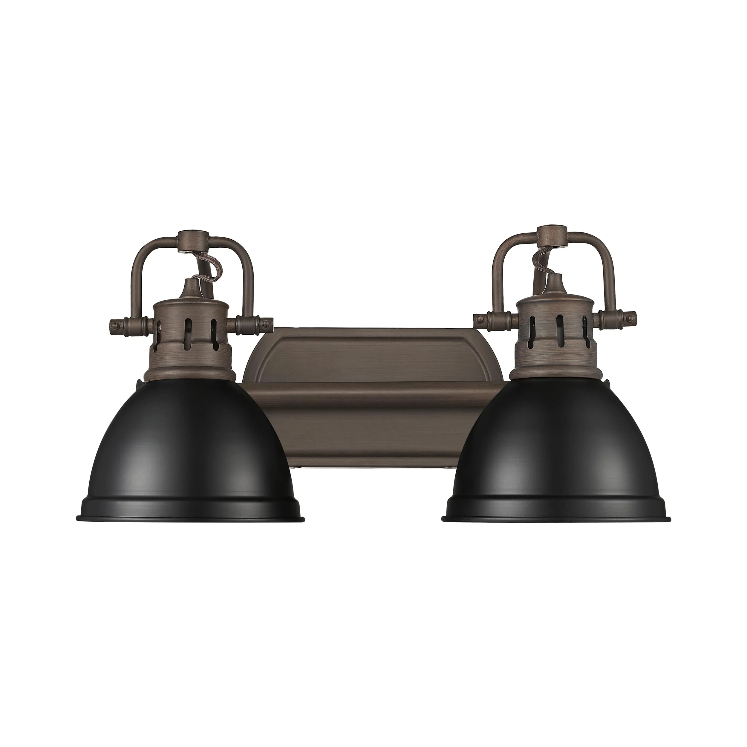 Duncan 2-light Vanity in Rubbed Bronze and Matte Black shade - Image 2