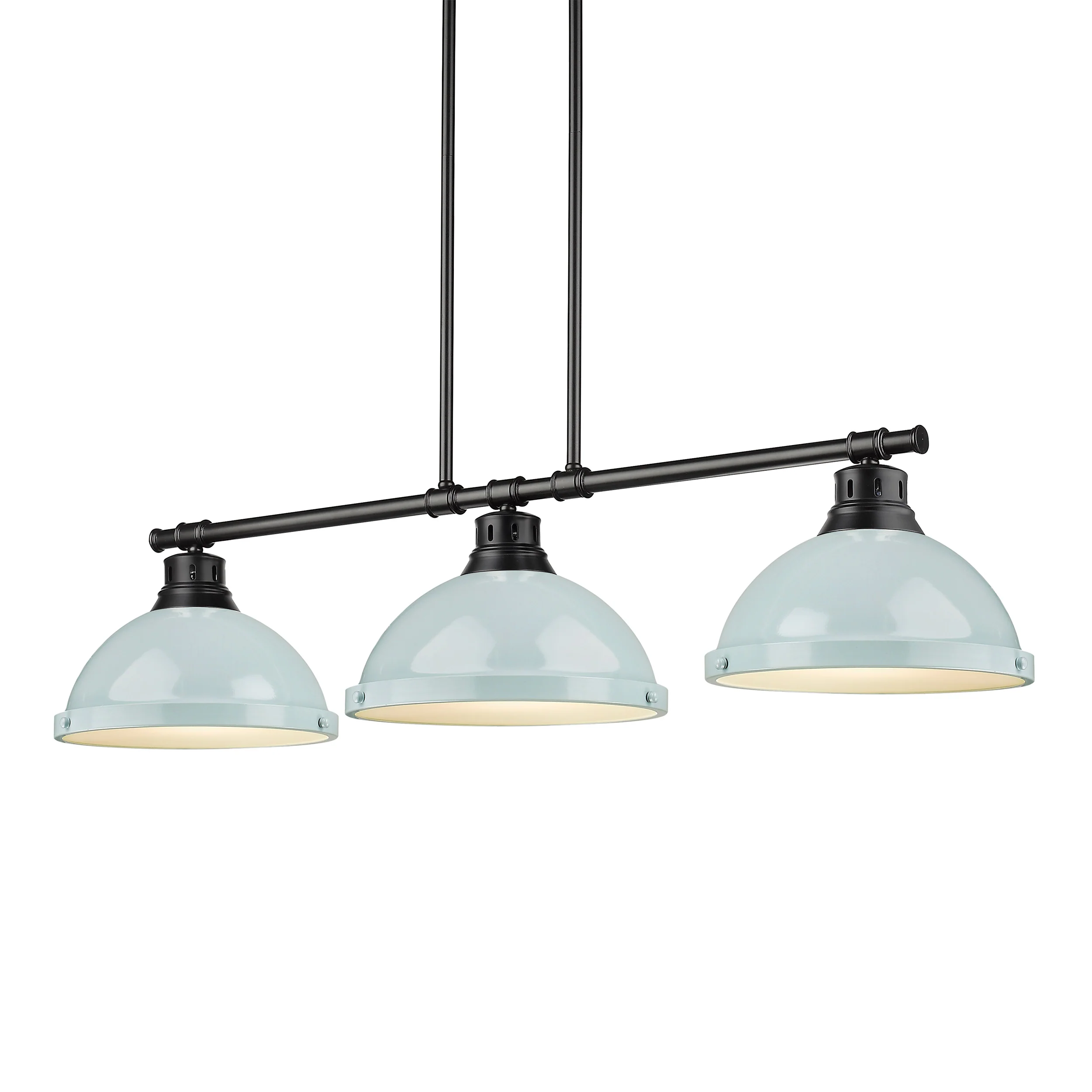 Duncan 3-light Island Light in Matte Black and Seafoam shade