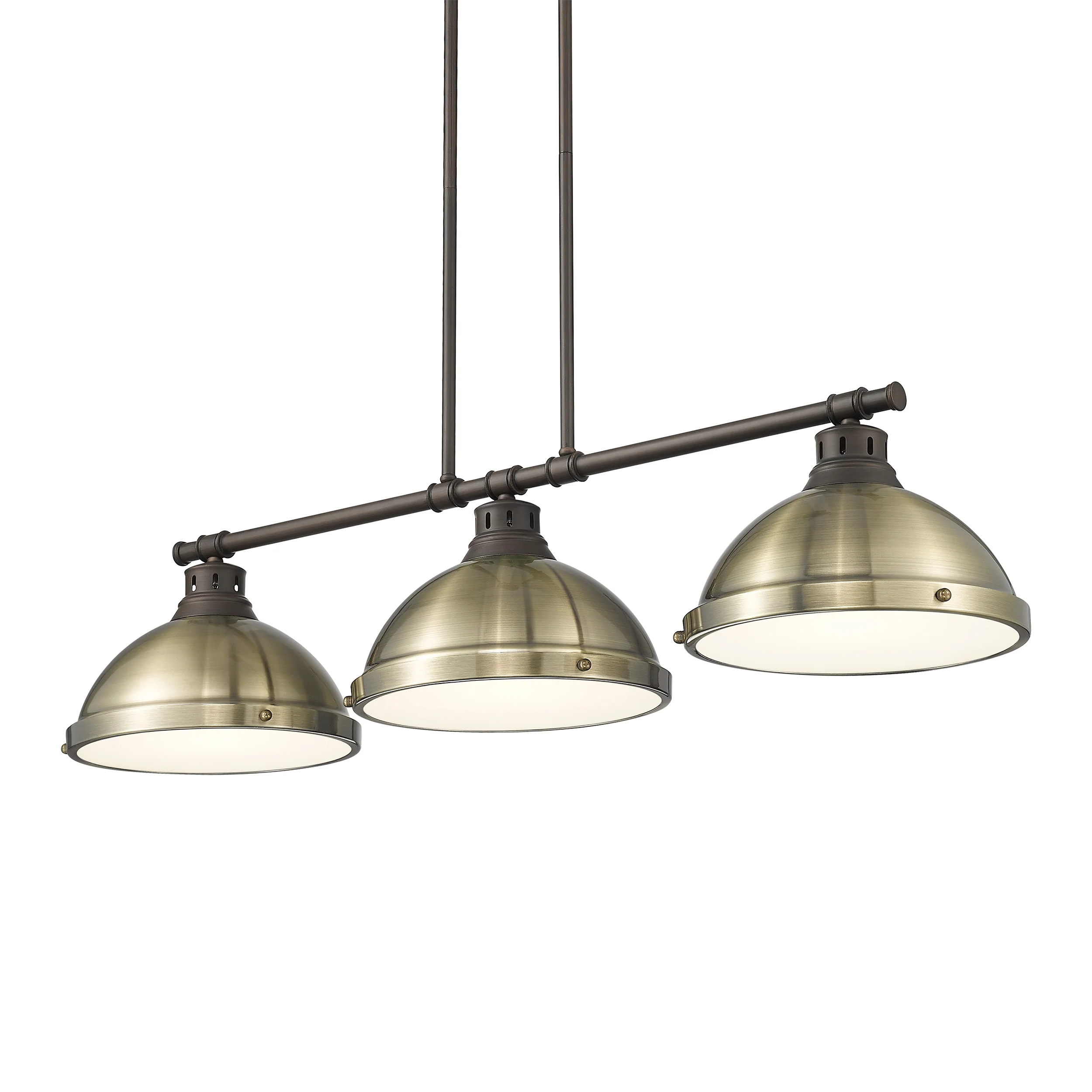 Duncan 3-light Island Light in Rubbed Bronze and Aged Brass shade