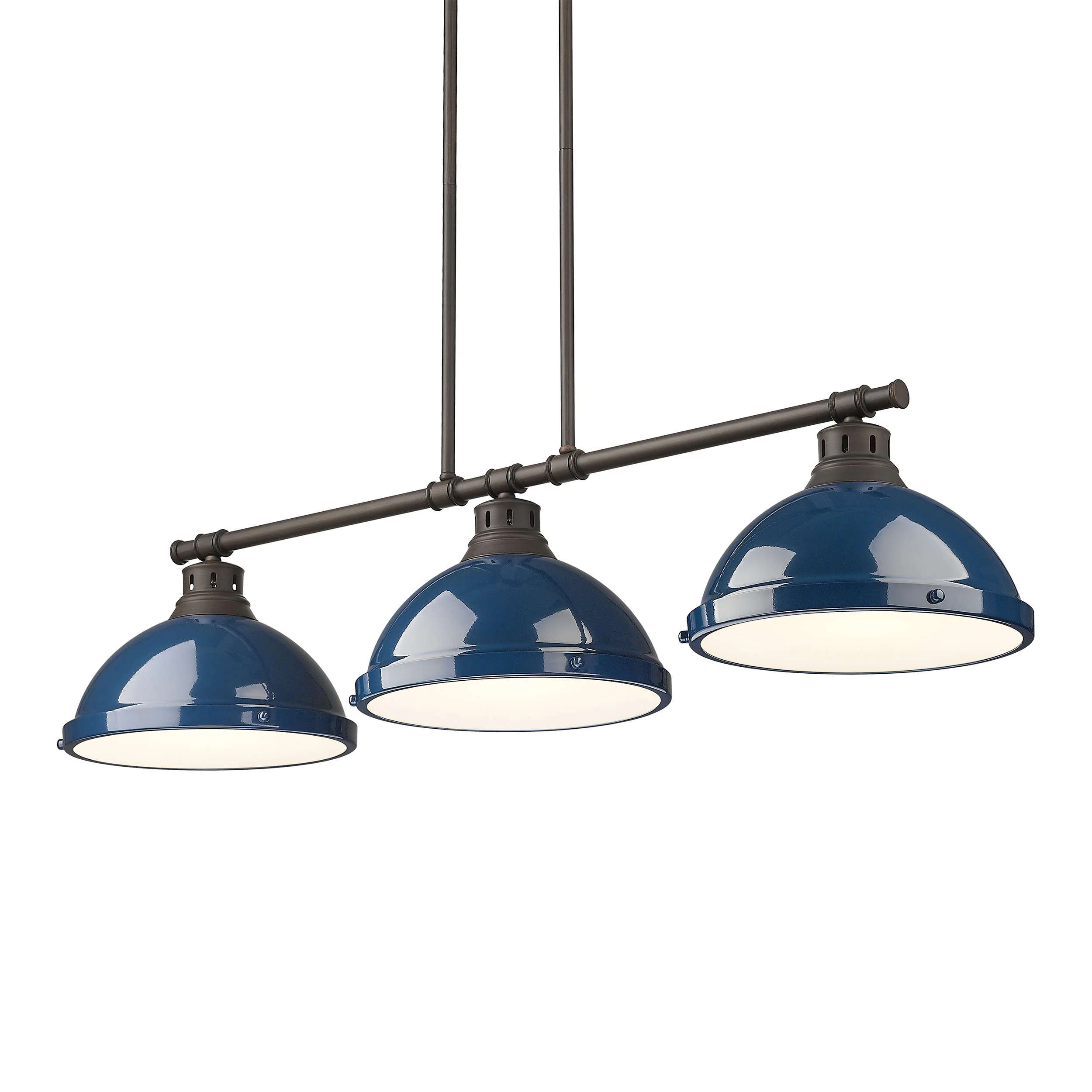 Duncan 3-light Island Light in Rubbed Bronze and Navy Blue shade