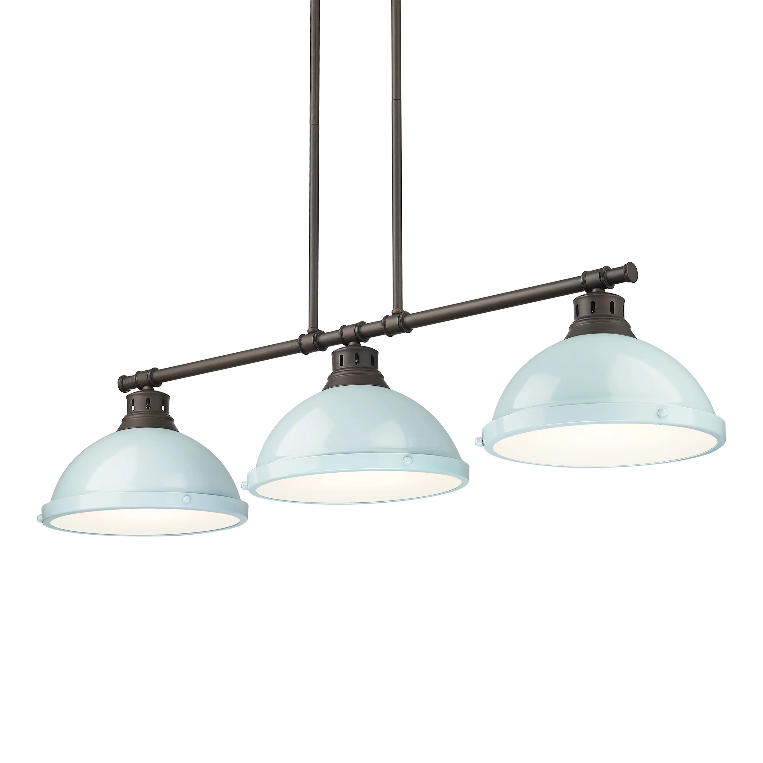 Duncan 3-light Island Light in Rubbed Bronze and Seafoam shade