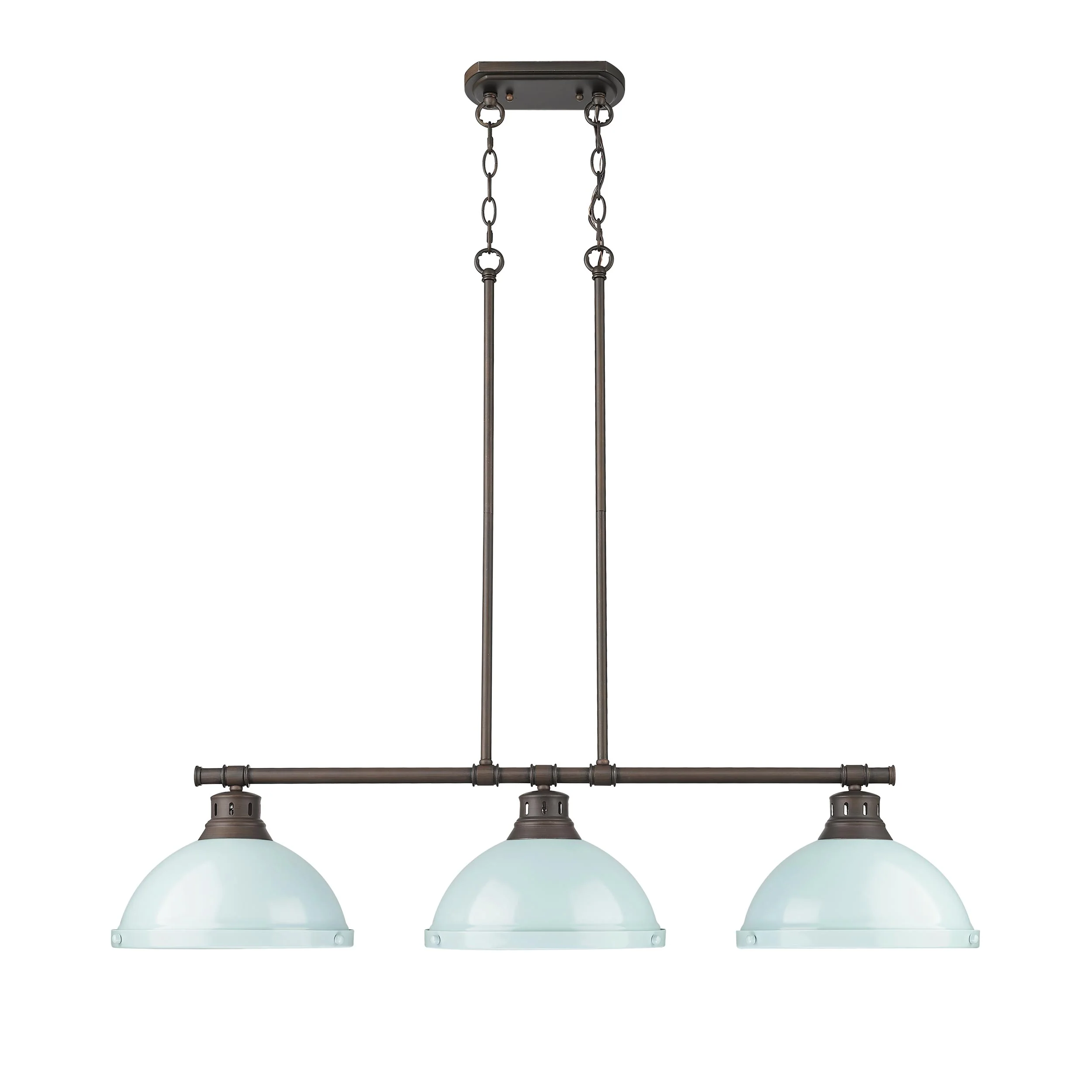 Duncan 3-light Island Light in Rubbed Bronze and Seafoam shade - Image 5