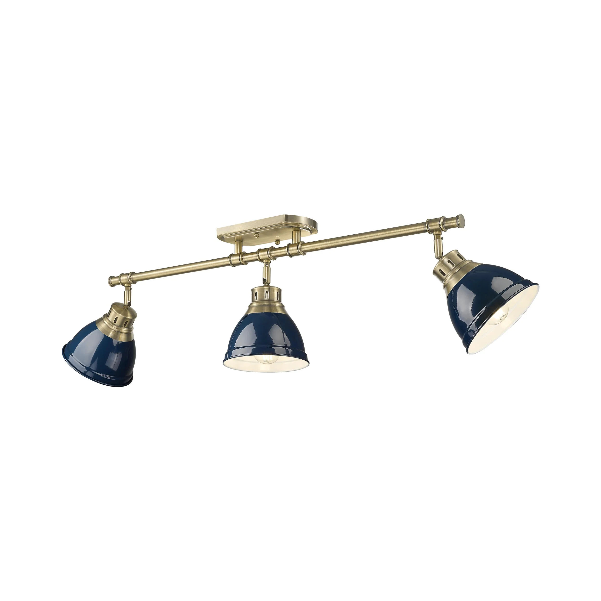 Duncan 3-light Semi-Flush Mount in Aged Brass and Navy Blue shade