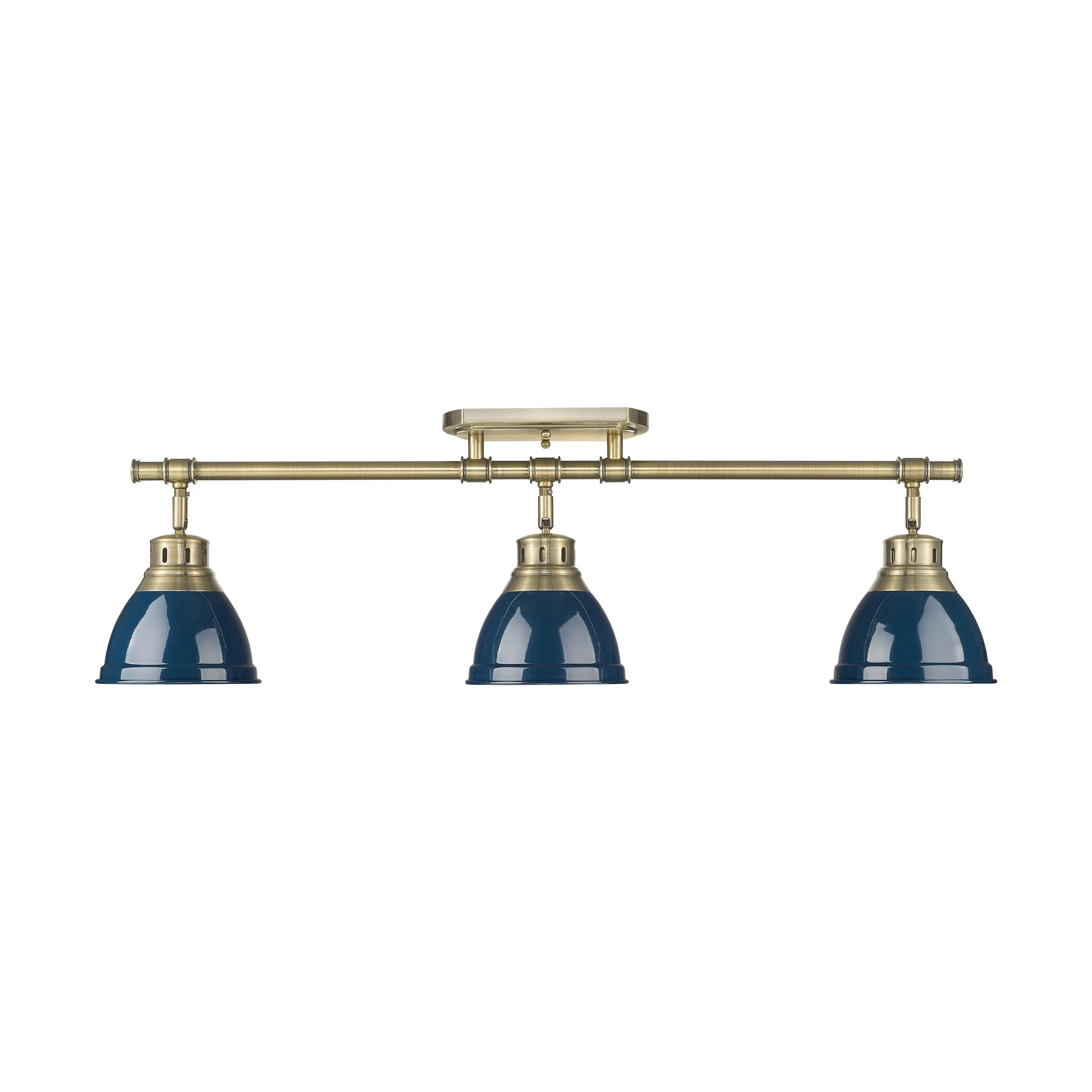 Duncan 3-light Semi-Flush Mount in Aged Brass and Navy Blue shade - Image 2