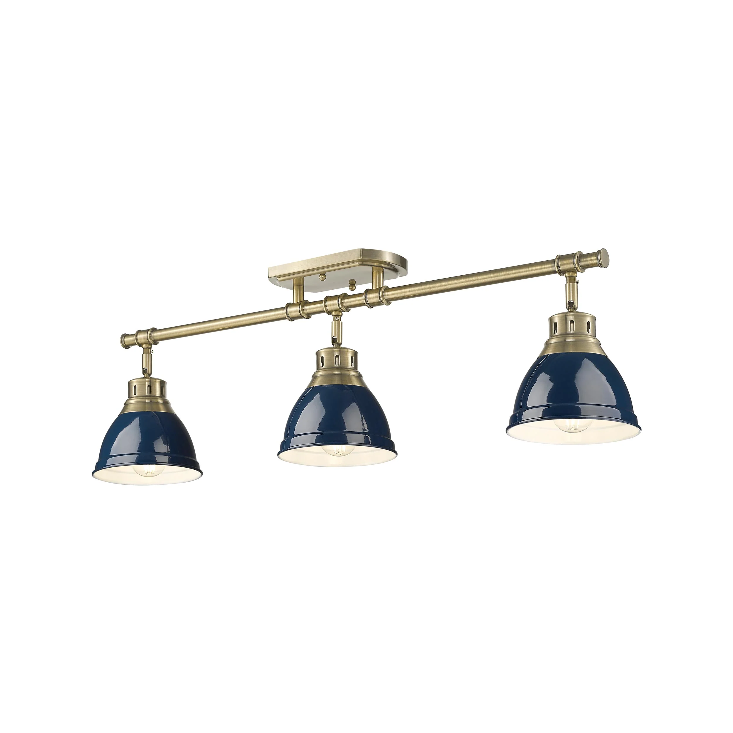 Duncan 3-light Semi-Flush Mount in Aged Brass and Navy Blue shade - Image 3