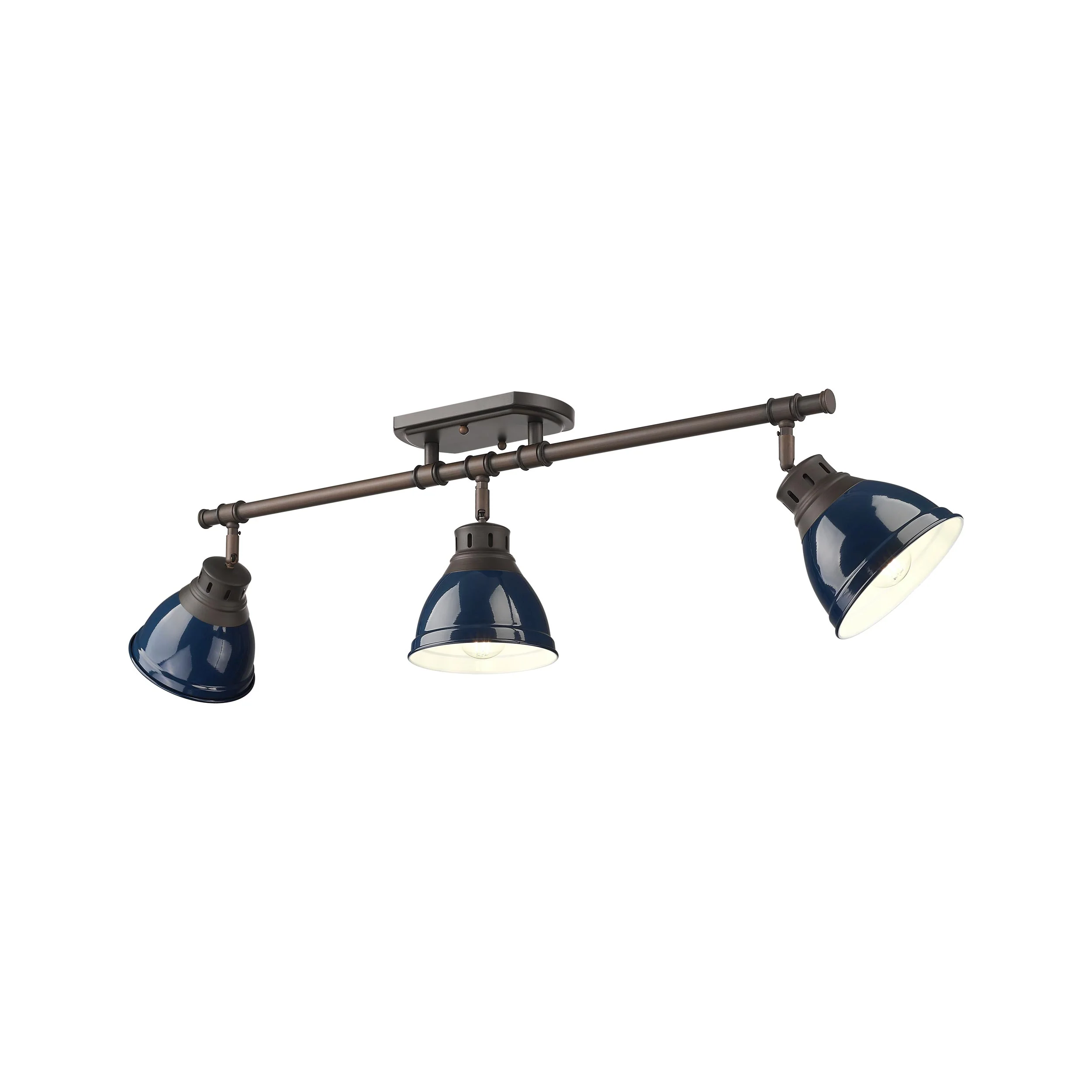 Duncan 3-light Semi-Flush Mount in Rubbed Bronze and Navy Blue shade