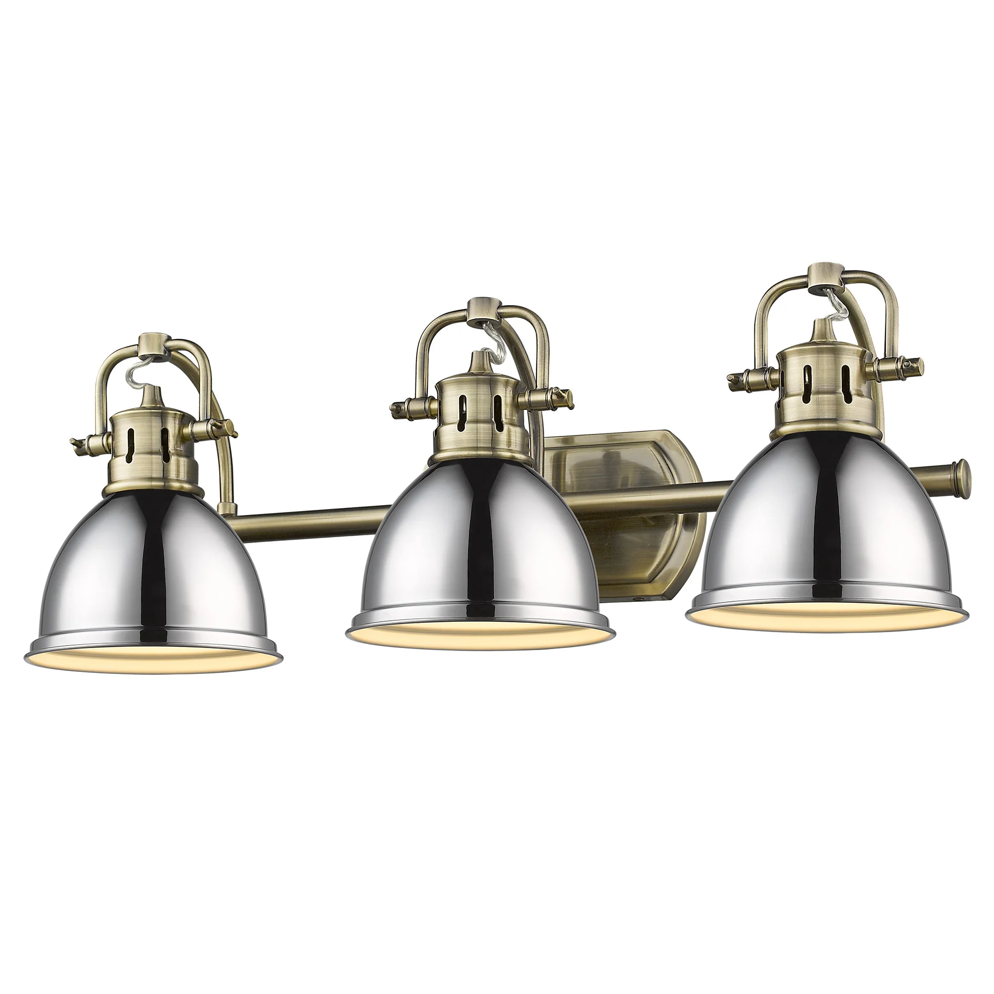 Duncan 3-light Vanity in Aged Brass and Chrome shade