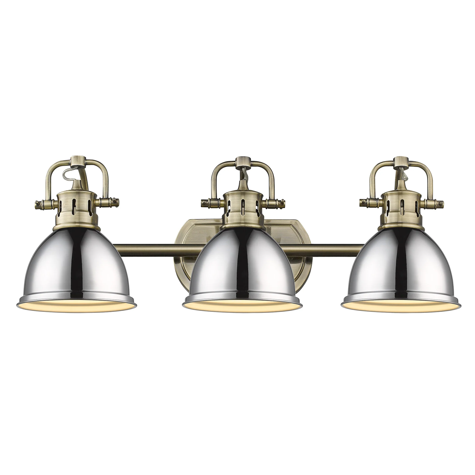 Duncan 3-light Vanity in Aged Brass and Chrome shade - Image 2