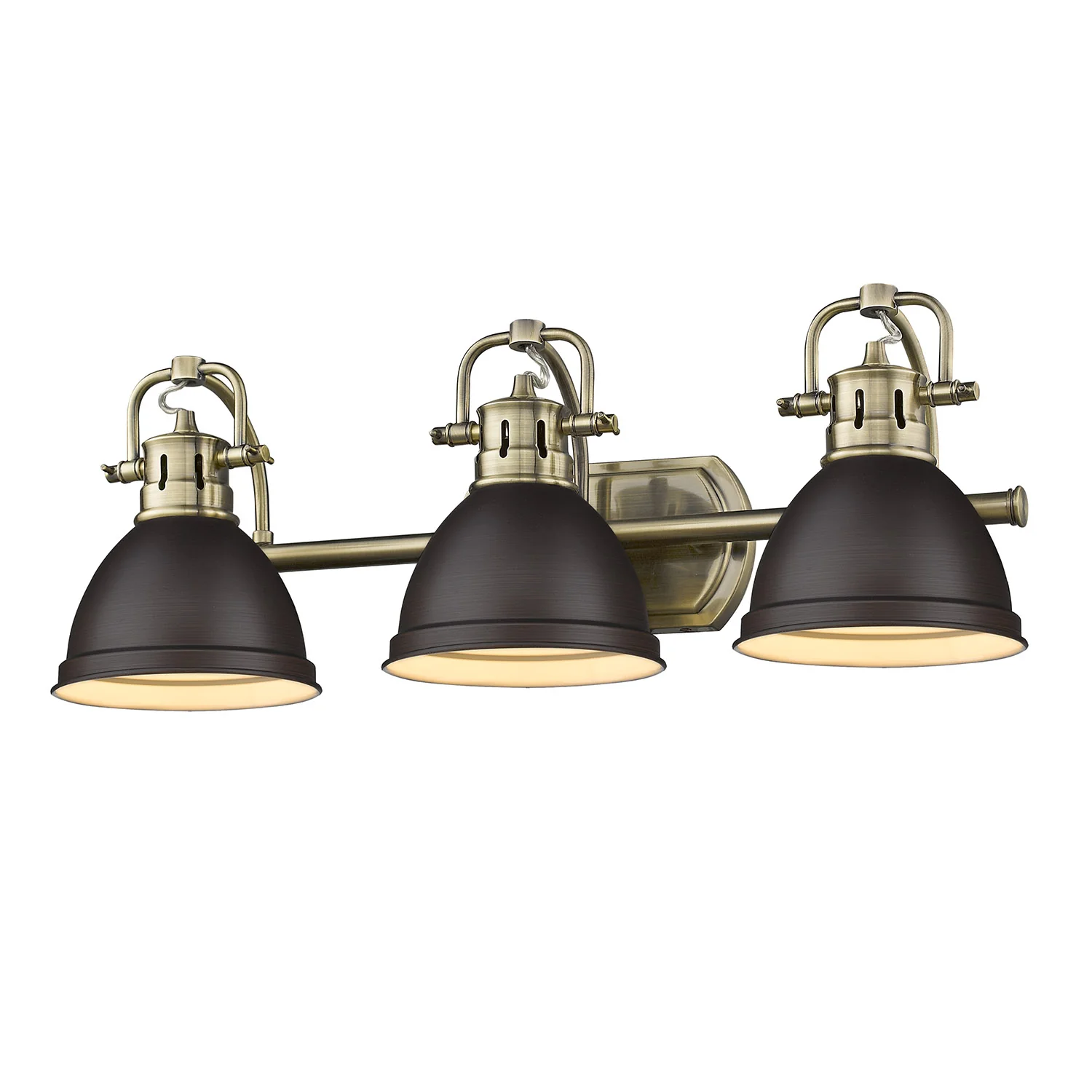 Duncan 3-light Vanity in Aged Brass and Rubbed Bronze shade