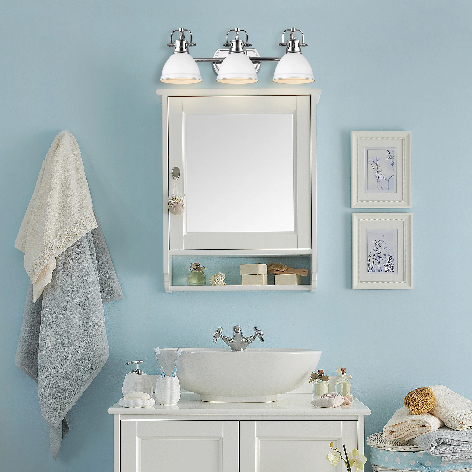 Duncan 3-light Vanity in Chrome and Matte White shade - Image 3