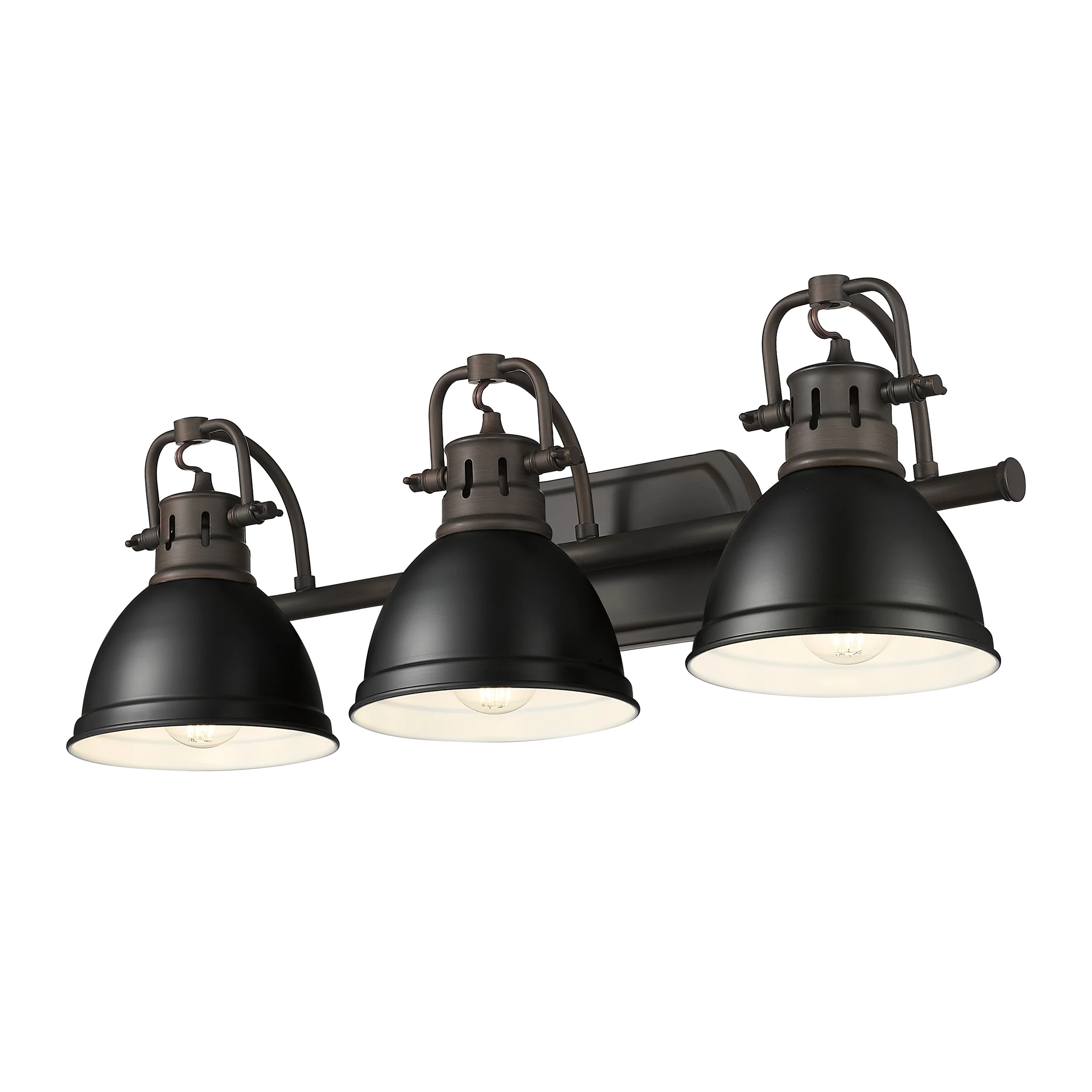 Duncan 3-light Vanity in Rubbed Bronze and Matte Black shade