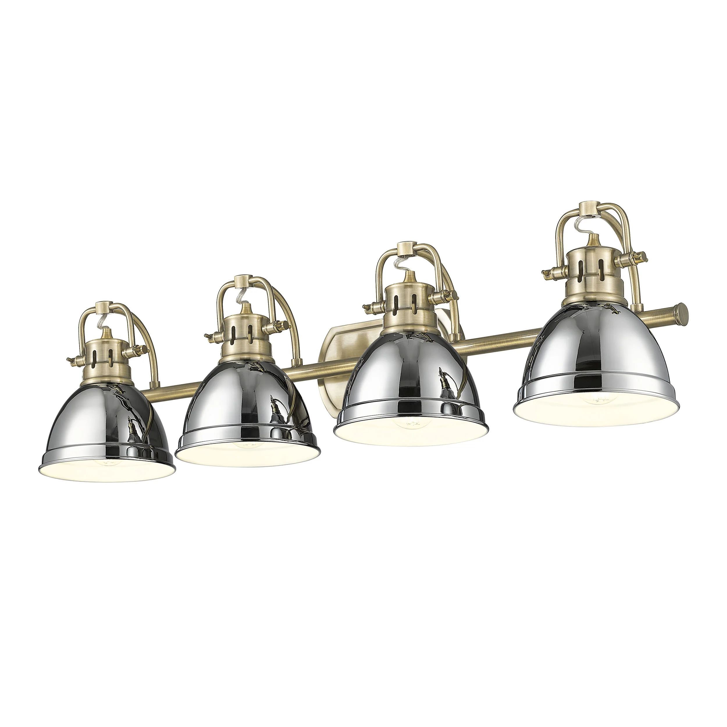 Duncan 4-light Vanity in Aged Brass and Chrome shade