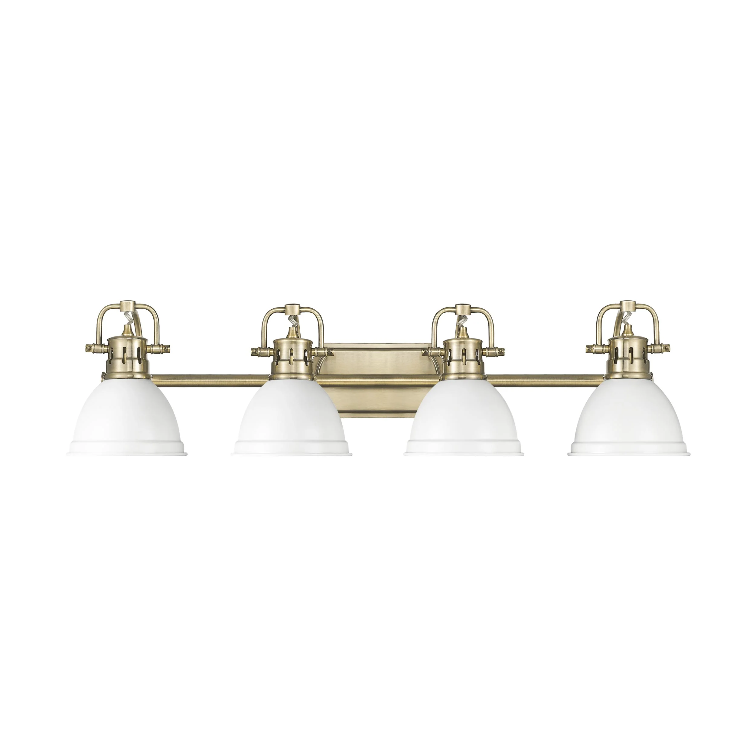 Duncan 4-light Vanity in Aged Brass and Matte White shade - Image 5