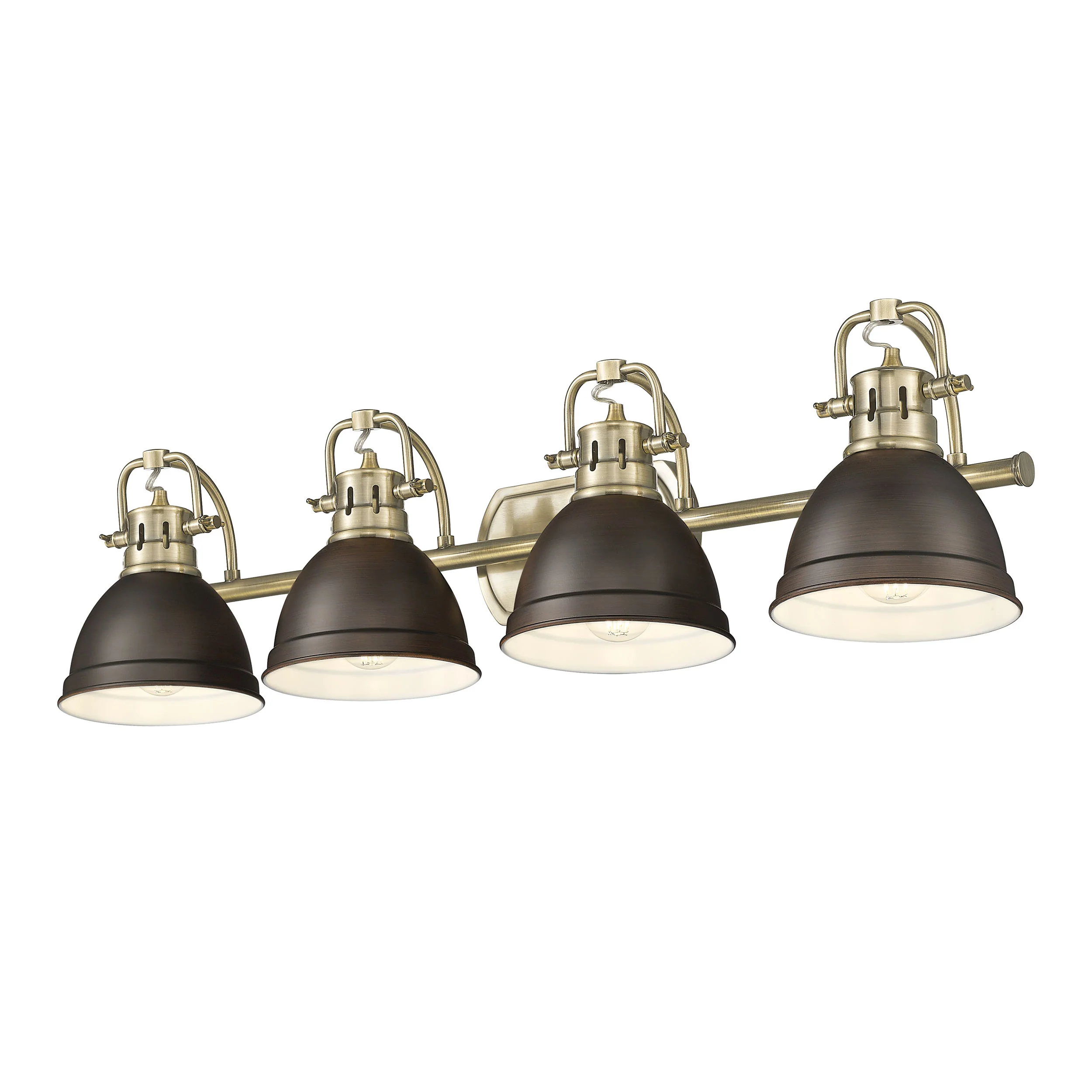Duncan 4-light Vanity in Aged Brass and Rubbed Bronze shade