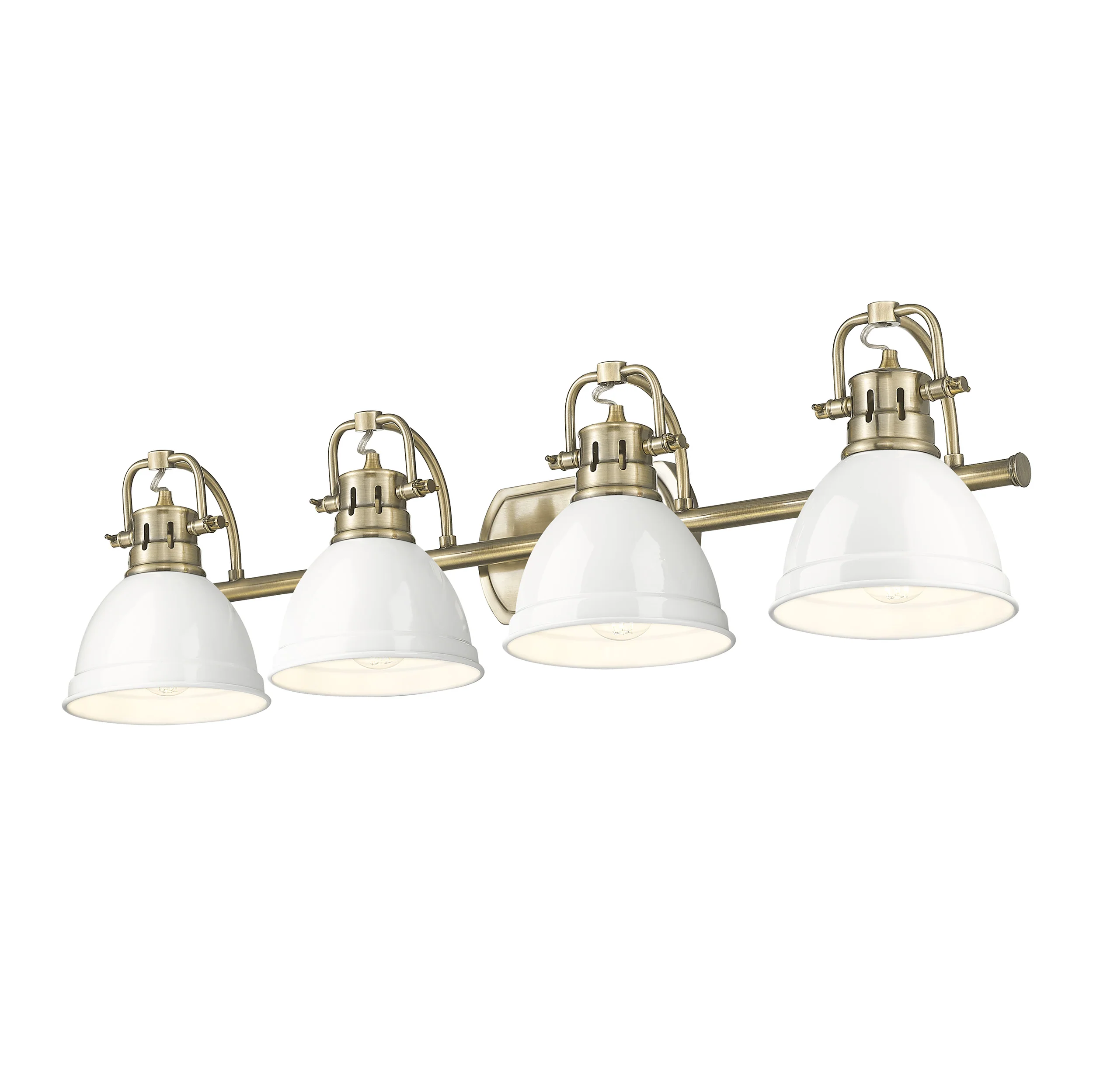 Duncan 4-light Vanity in Aged Brass and White shade