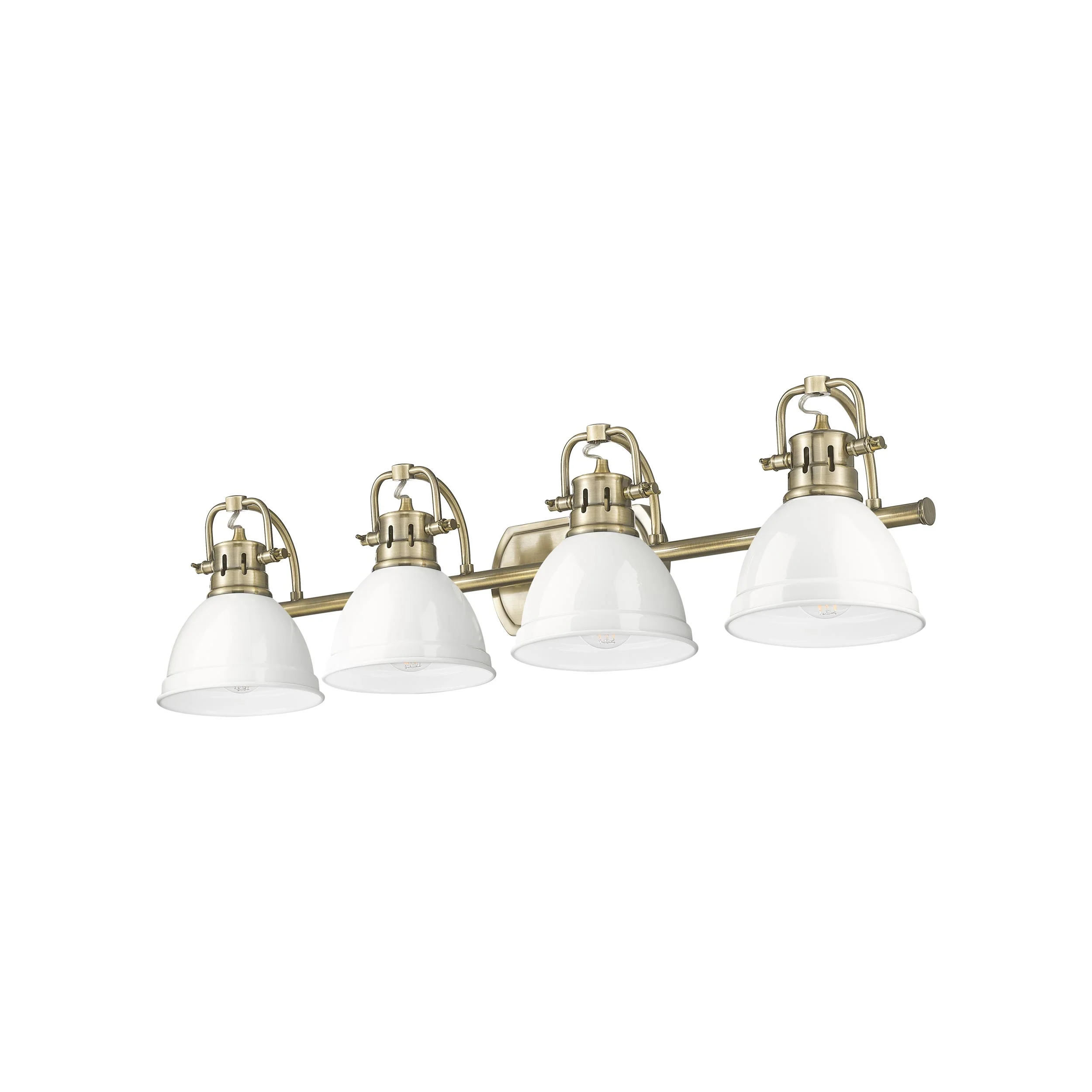 Duncan 4-light Vanity in Aged Brass and White shade - Image 3