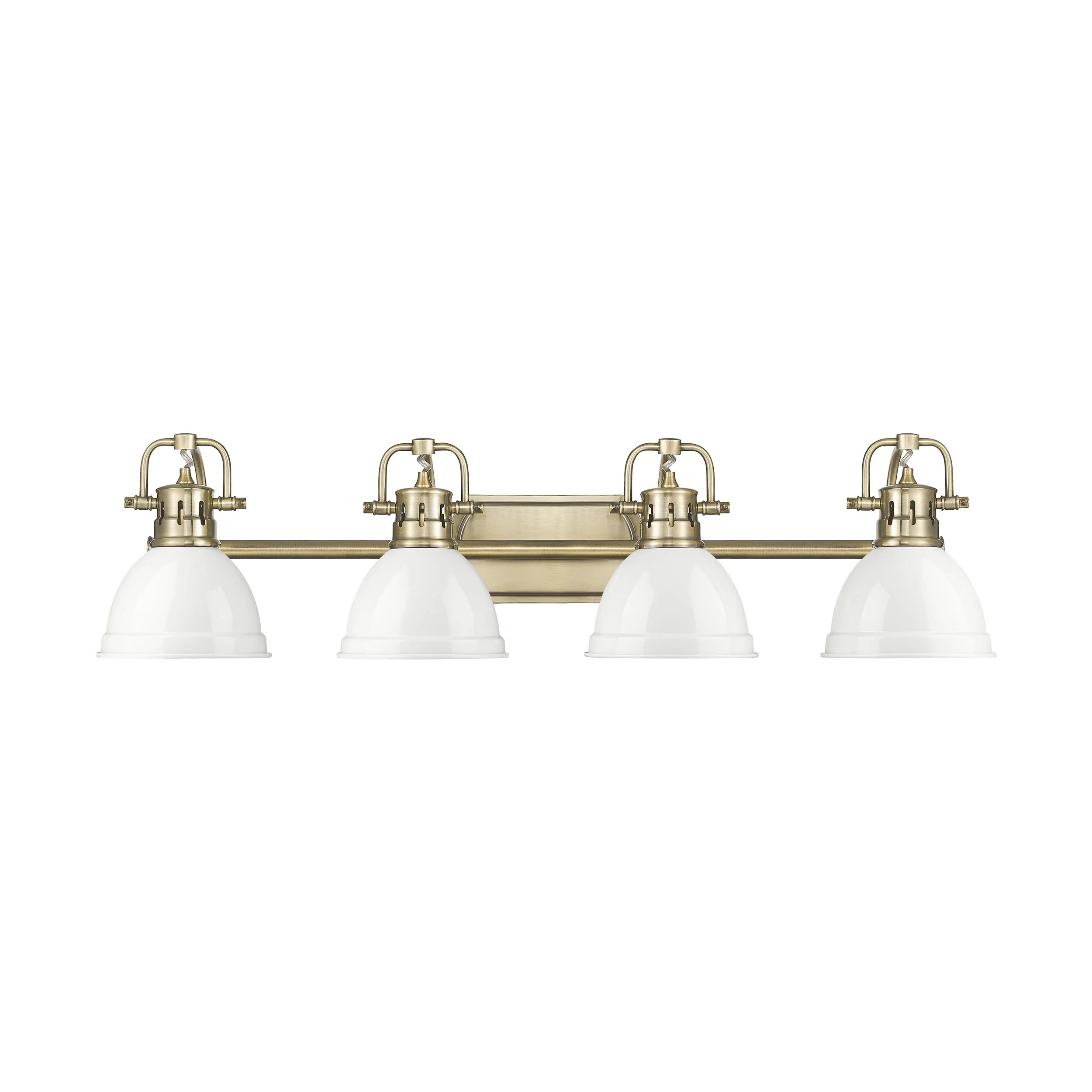 Duncan 4-light Vanity in Aged Brass and White shade - Image 5