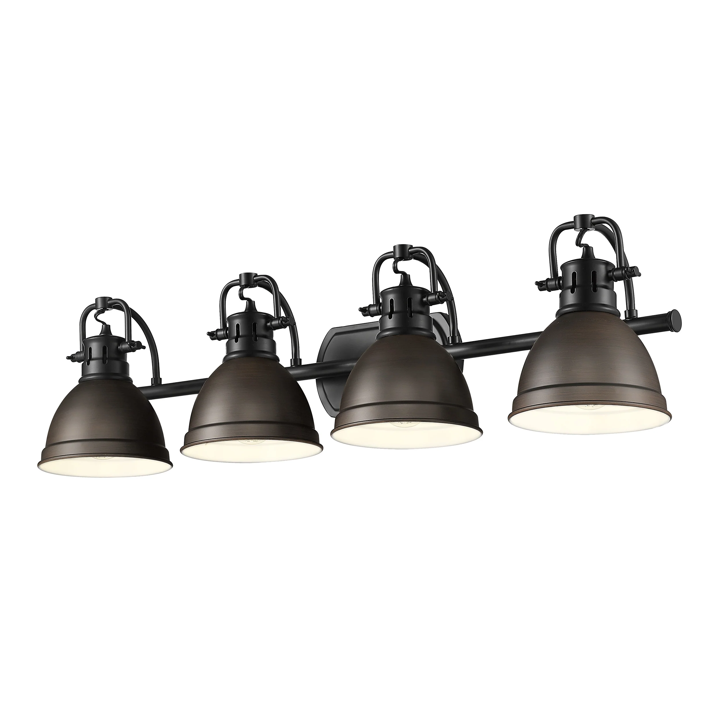 Duncan 4-light Vanity in Matte Black and Rubbed Bronze shade