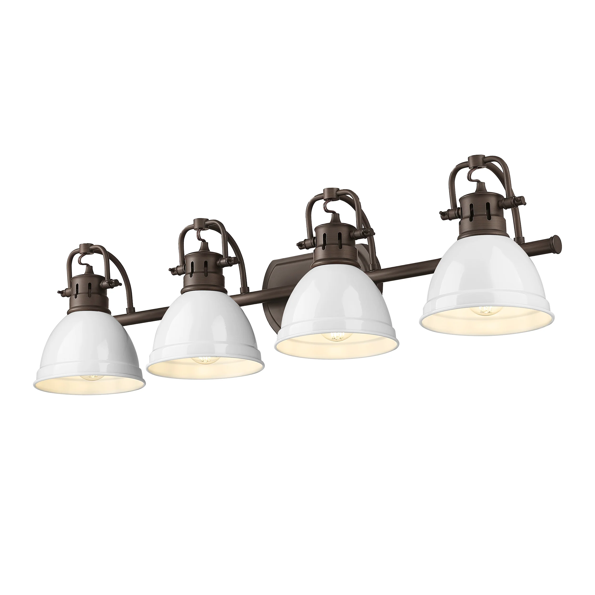 Duncan 4-light Vanity in Rubbed Bronze and White shade