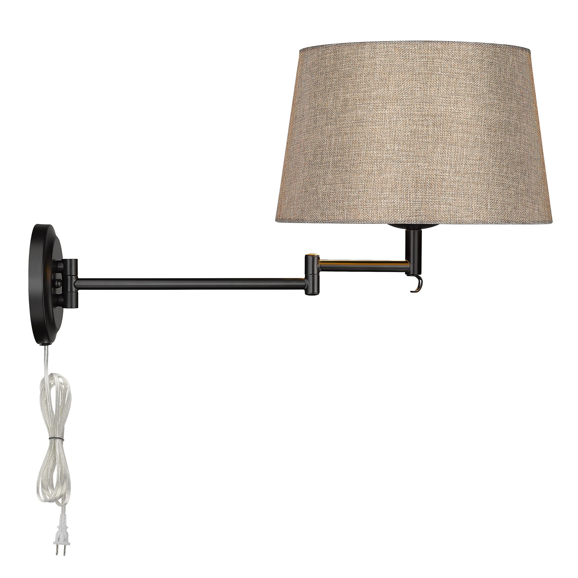 Eleanor 1-light Swing Arm Wall Lamp in Matte Black and Natural Sisal shade - Image 2