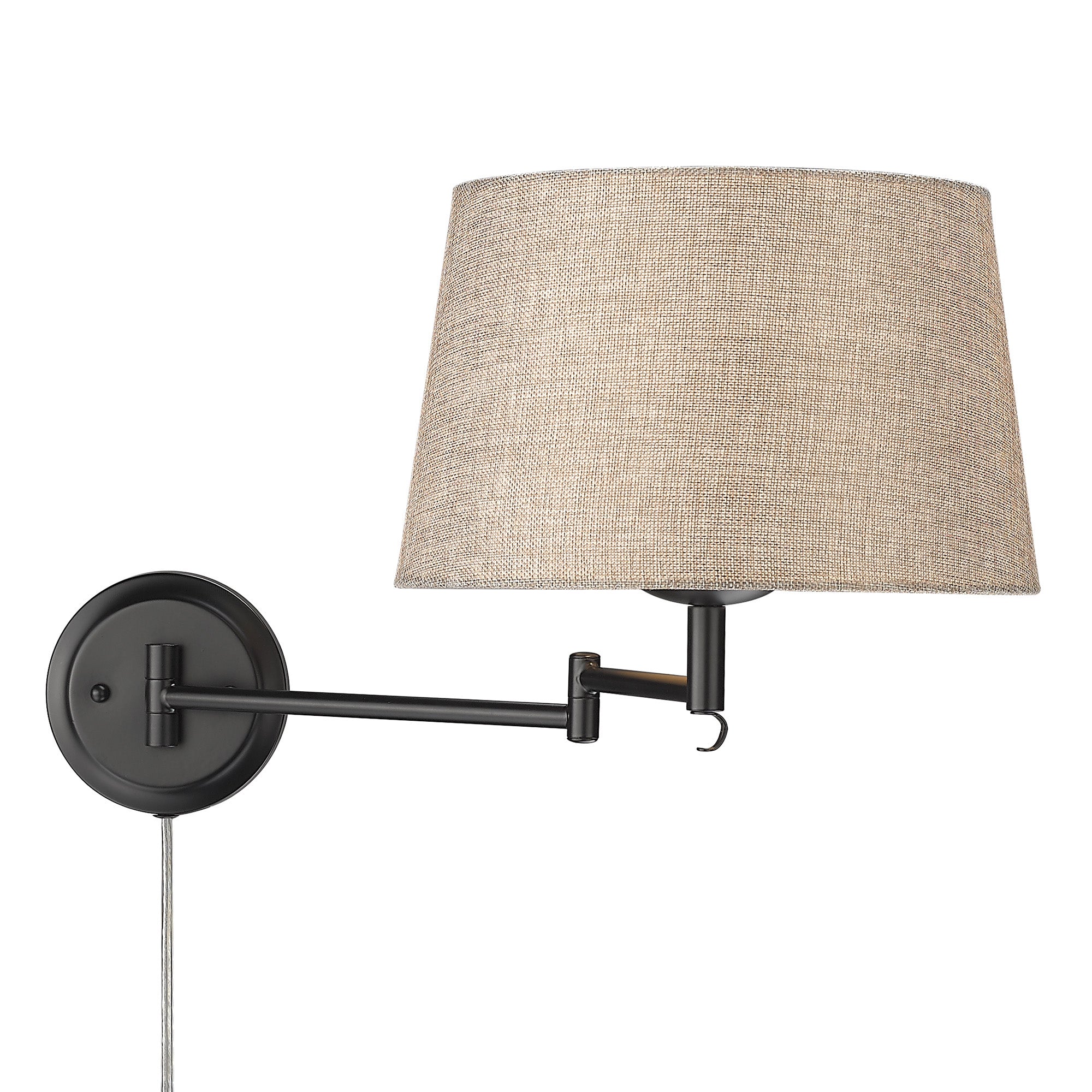Eleanor 1-light Swing Arm Wall Lamp in Matte Black and Natural Sisal shade - Image 3