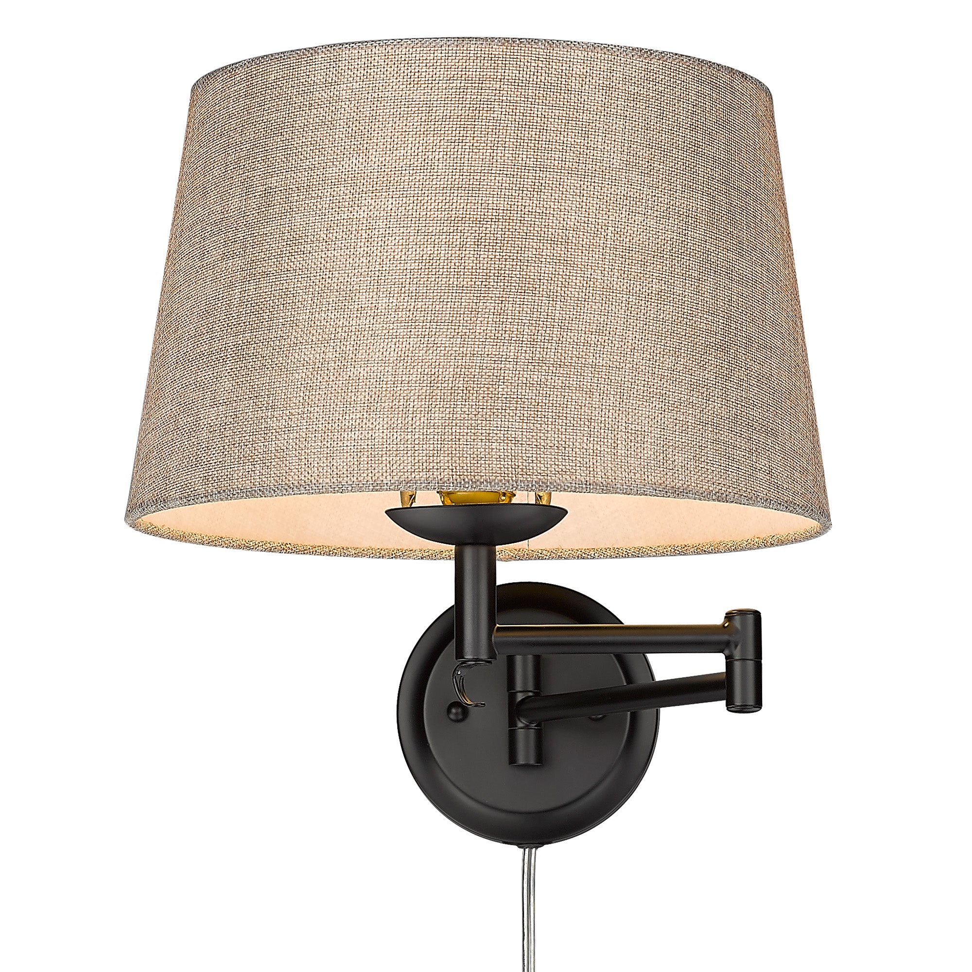 Eleanor 1-light Swing Arm Wall Lamp in Matte Black and Natural Sisal shade - Image 4