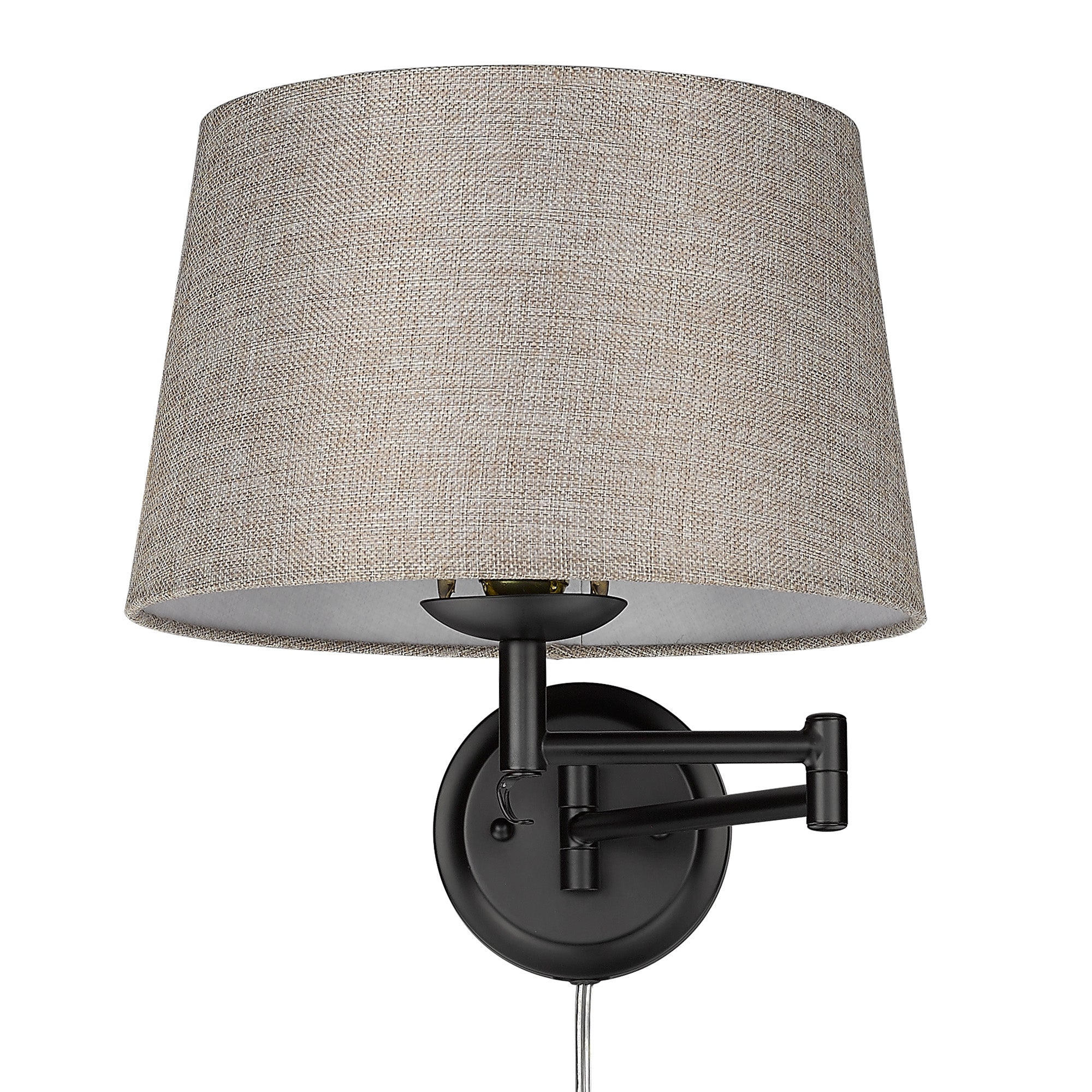 Eleanor 1-light Swing Arm Wall Lamp in Matte Black and Natural Sisal shade - Image 5